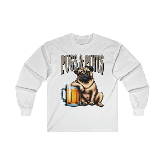 Pugs And Pints Long Sleeve Graphic Tees Australia S / White Graphic T-Shirt Australia -  Cool Graphic T-Shirts Online -  Pugs And Pints Long Sleeve | Funny Long Sleeve T-Shirts