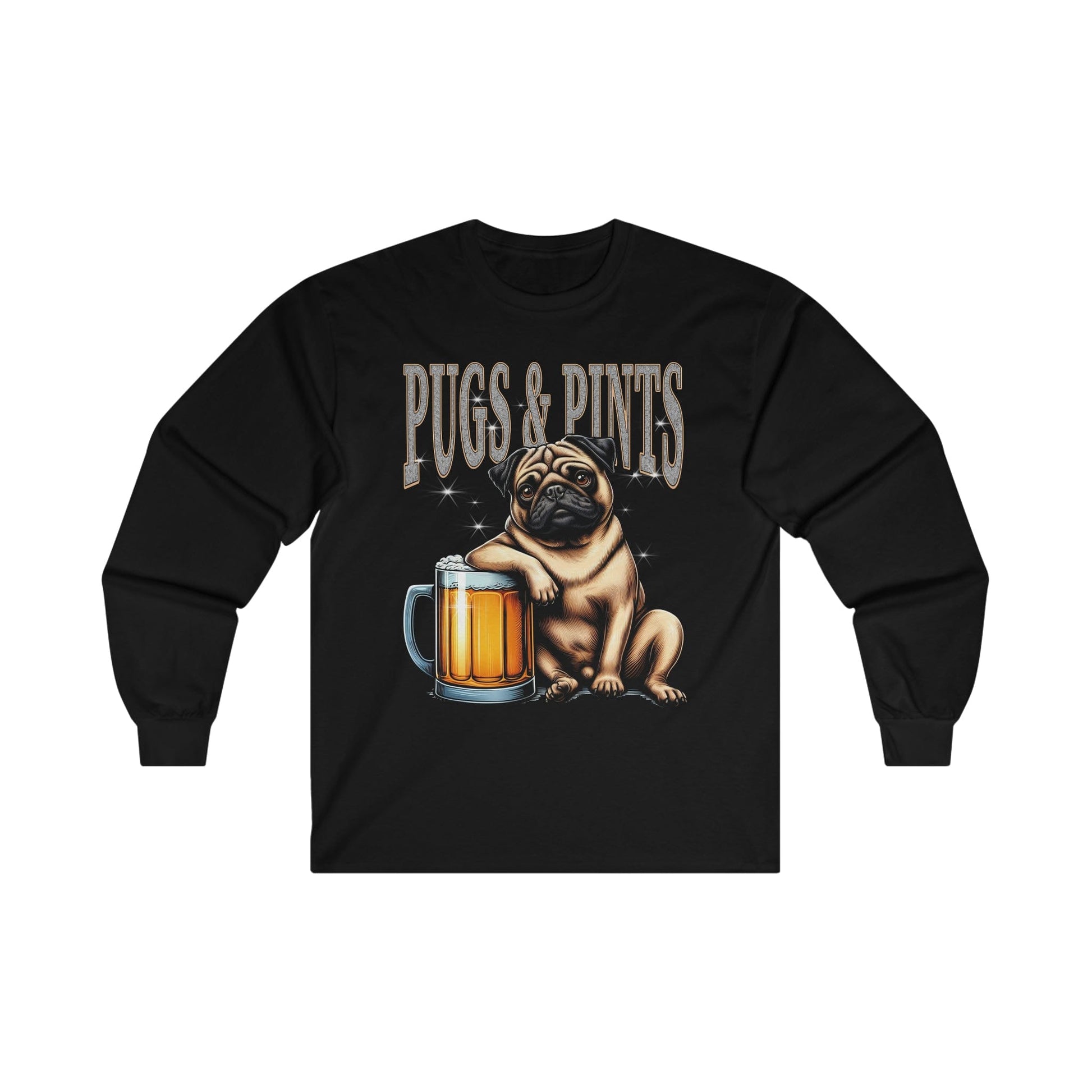 Pugs And Pints Long Sleeve Graphic Tees Australia S / Black Graphic T-Shirt Australia -  Cool Graphic T-Shirts Online -  Pugs And Pints Long Sleeve | Funny Long Sleeve T-Shirts