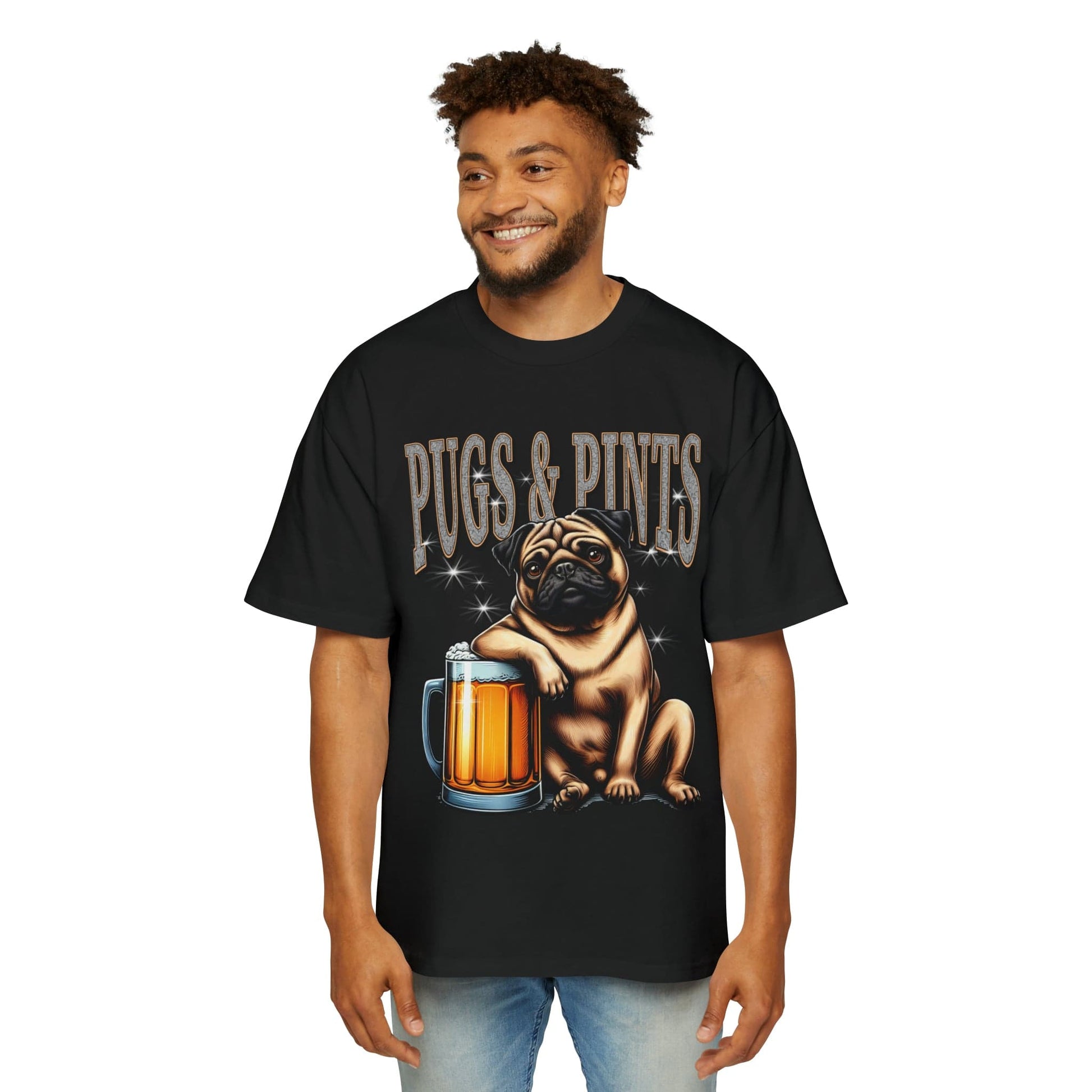 Pugs And Pints Oversized Tee Graphic Tees Australia Black / S Graphic T-Shirt Australia -  Cool Graphic T-Shirts Online -  Pugs And Pints Oversized Tee | Frothies Graphic T-Shirt Australia