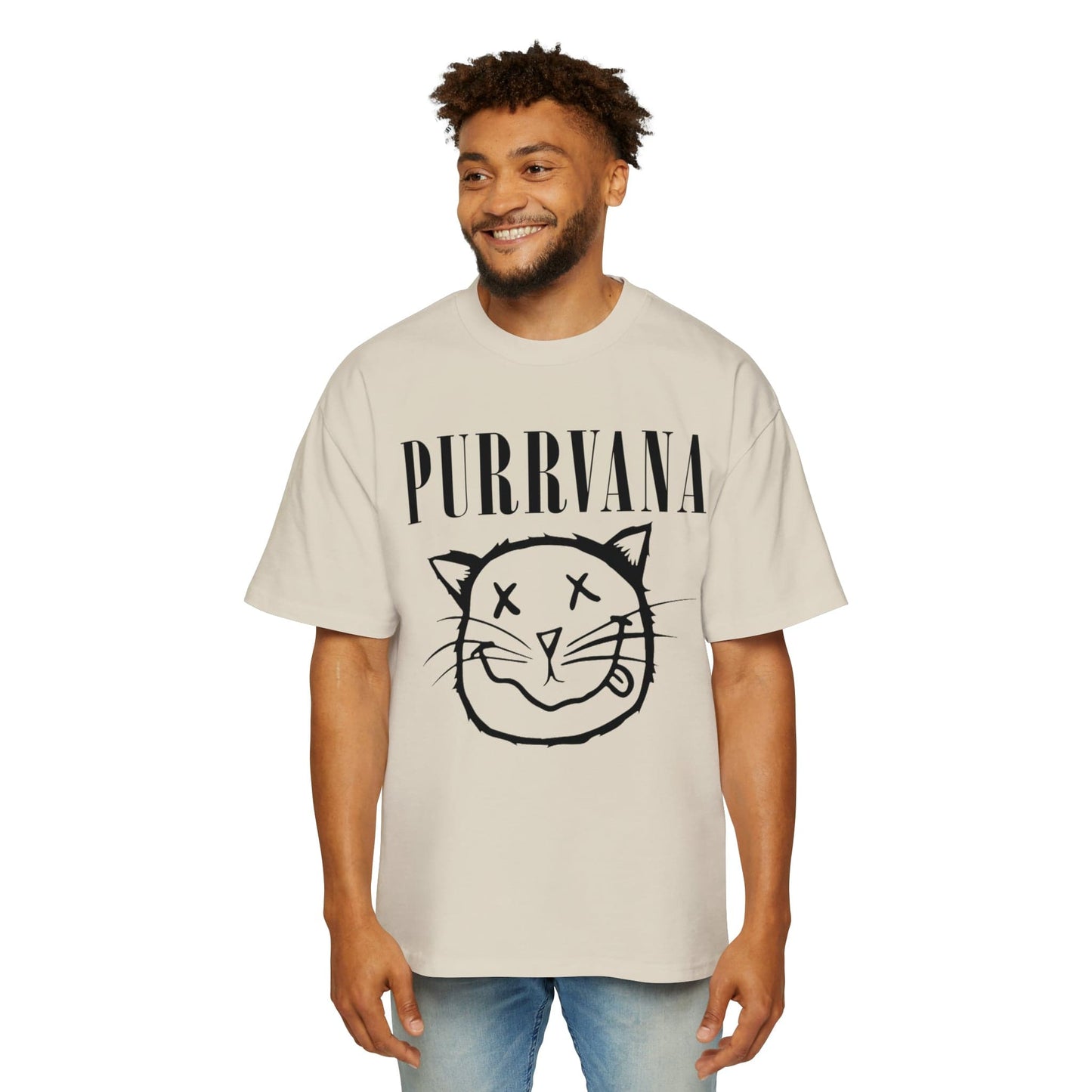 Purrvana Oversized Tee Graphic Tees Australia Ecru / S Graphic T-Shirt Australia -  Cool Graphic T-Shirts Online -  Purrvana Oversized Tee | Funny Graphic T-Shirts Australia