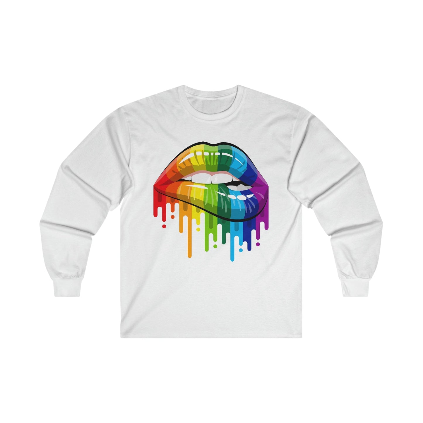 Rainbow Pride Lips Long Sleeve Graphic Tees Australia S / White Graphic T-Shirt Australia -  Cool Graphic T-Shirts Online -  Rainbow Pride Lips Long Sleeve | Gay Pride T-Shirts Australia