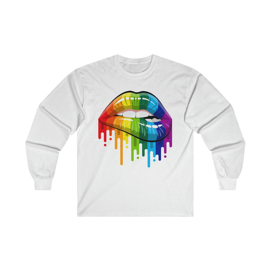 Rainbow Pride Lips Long Sleeve Graphic Tees Australia S / White Graphic T-Shirt Australia -  Cool Graphic T-Shirts Online -  Rainbow Pride Lips Long Sleeve | Gay Pride T-Shirts Australia