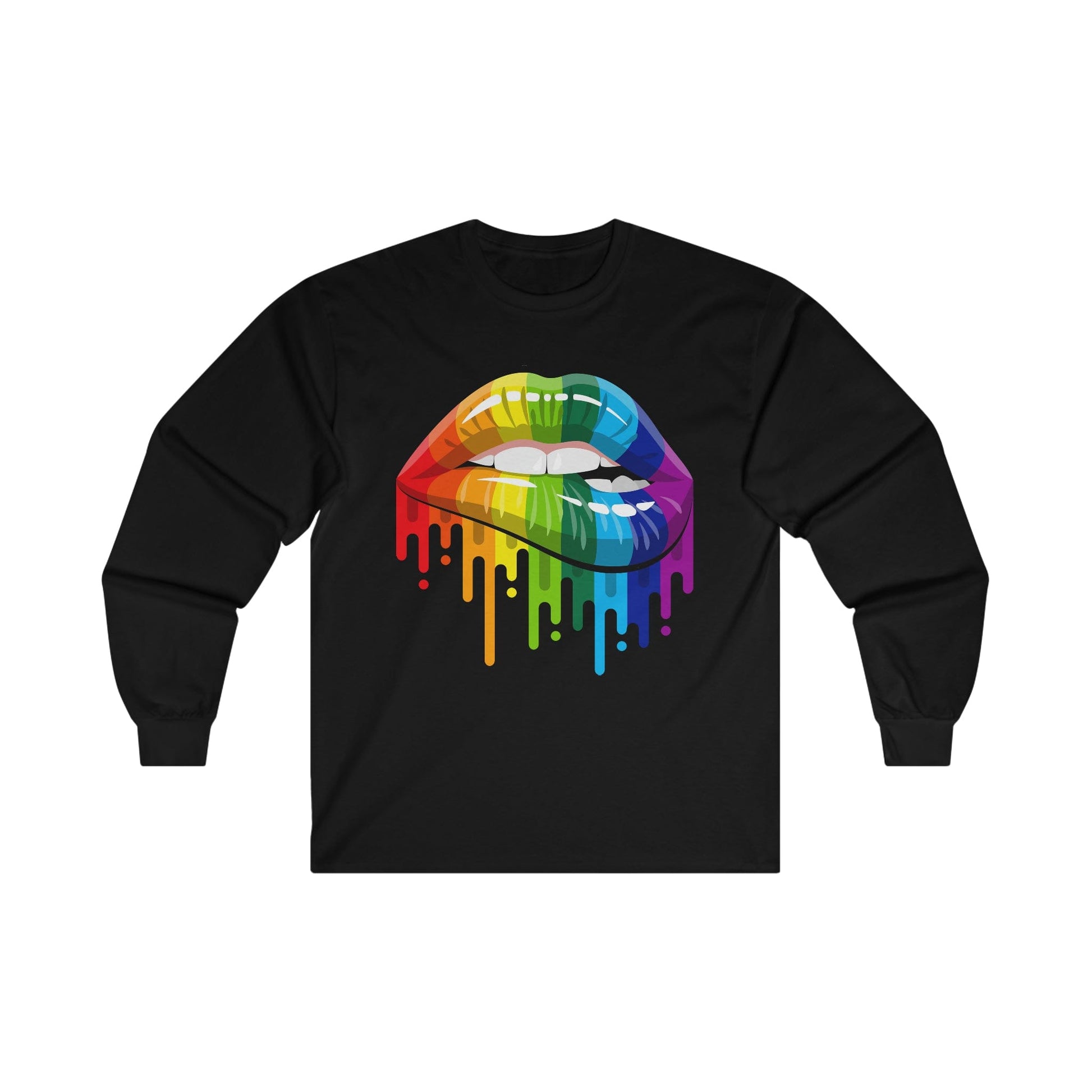 Rainbow Pride Lips Long Sleeve Graphic Tees Australia S / Black Graphic T-Shirt Australia -  Cool Graphic T-Shirts Online -  Rainbow Pride Lips Long Sleeve | Gay Pride T-Shirts Australia