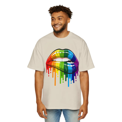 Rainbow Pride Lips Oversized Tee Graphic Tees Australia Ecru / S Graphic T-Shirt Australia -  Cool Graphic T-Shirts Online -  Rainbow Pride Lips Oversized Tee | LGBTQ+ T-Shirts Australia