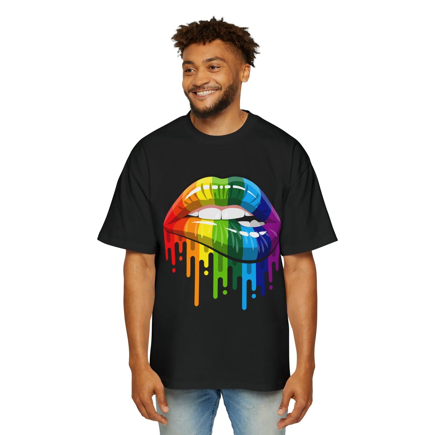 Rainbow Pride Lips Oversized Tee Graphic Tees Australia Black / S Graphic T-Shirt Australia -  Cool Graphic T-Shirts Online -  Rainbow Pride Lips Oversized Tee | LGBTQ+ T-Shirts Australia