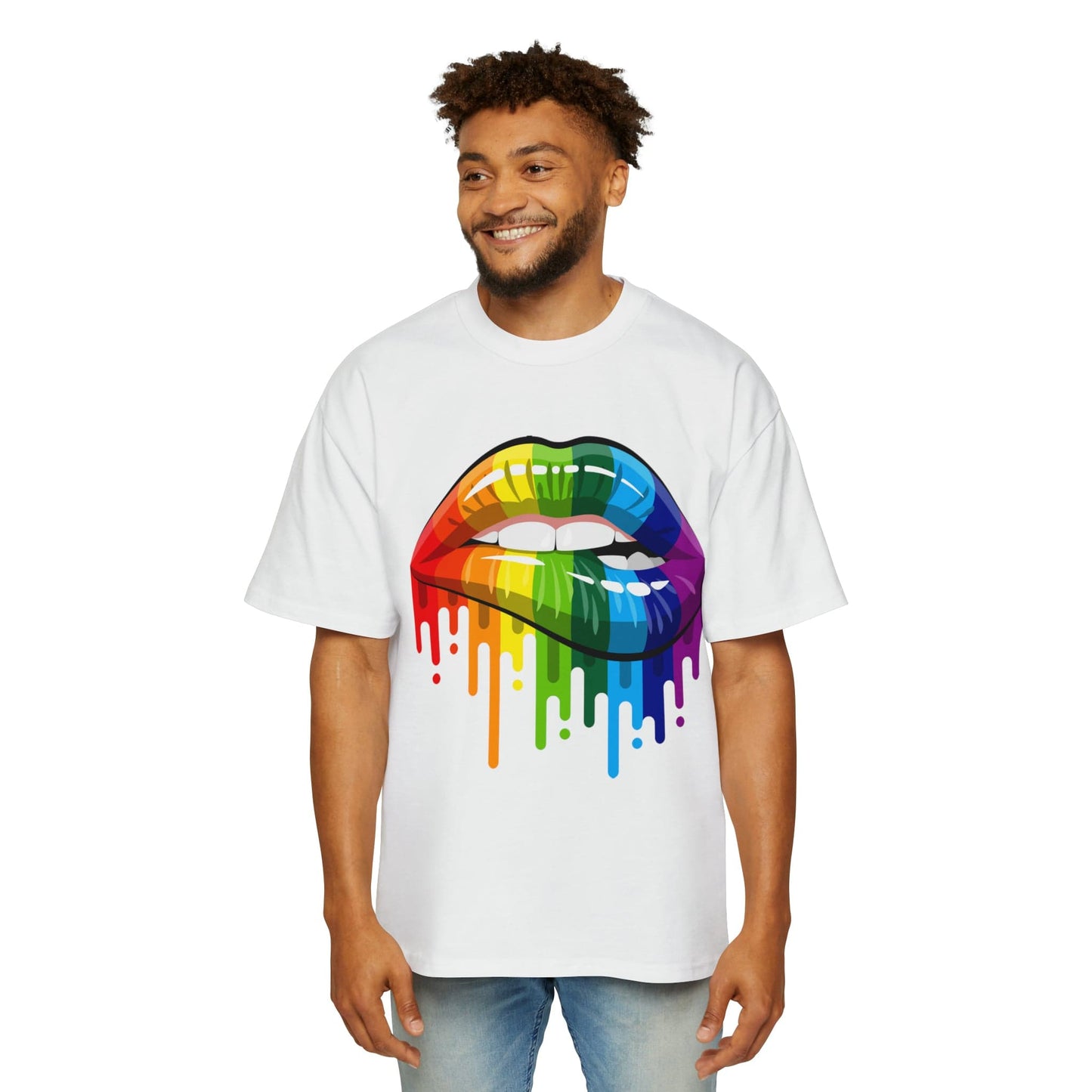 Rainbow Pride Lips Oversized Tee Graphic Tees Australia White / S Graphic T-Shirt Australia -  Cool Graphic T-Shirts Online -  Rainbow Pride Lips Oversized Tee | LGBTQ+ T-Shirts Australia