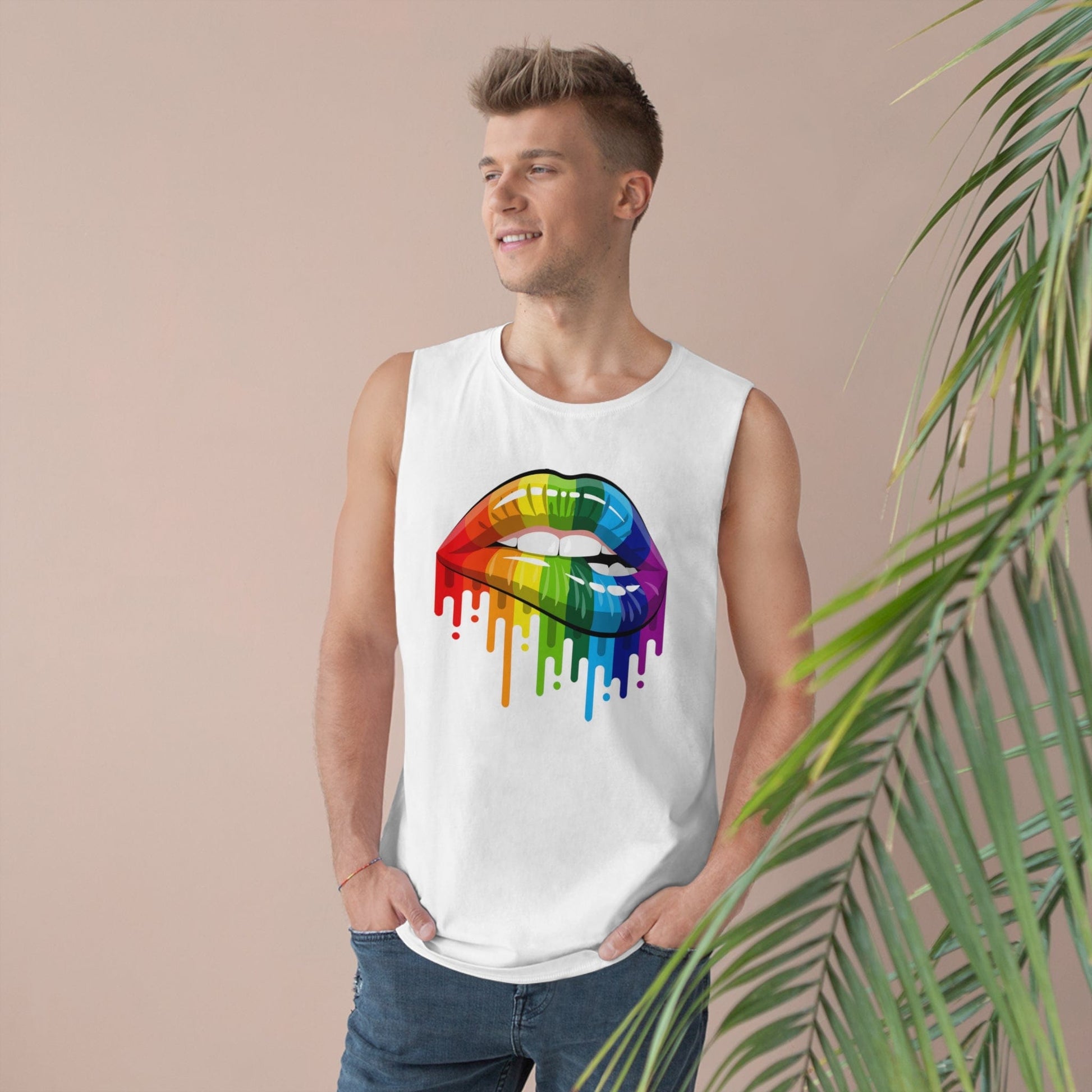 Rainbow Pride Lips Tank Top Graphic Tees Australia White / XS Graphic T-Shirt Australia -  Cool Graphic T-Shirts Online -  Rainbow Pride Lips Tank Top | Pride Tank Tops & Singlets Australia