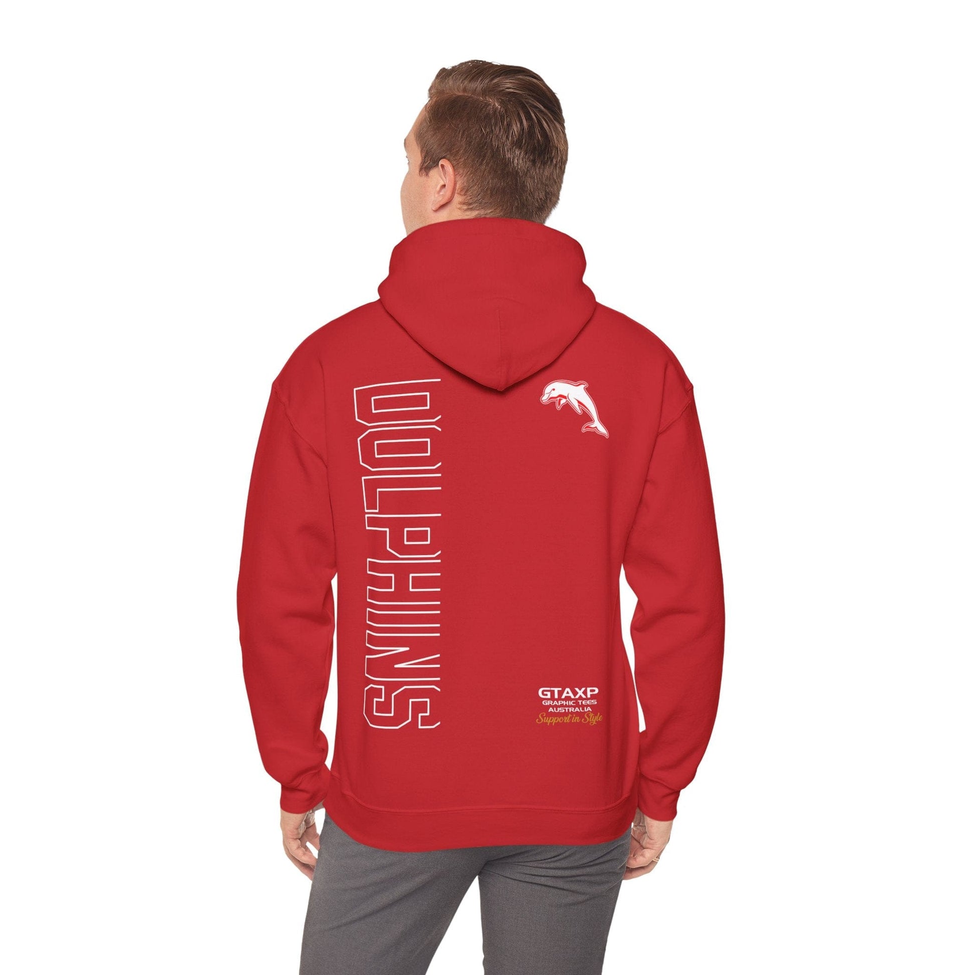 Redcliffe Dolphins Duo Hoodie Printify Red / S Graphic T-Shirt Australia -  Cool Graphic T-Shirts Online - 