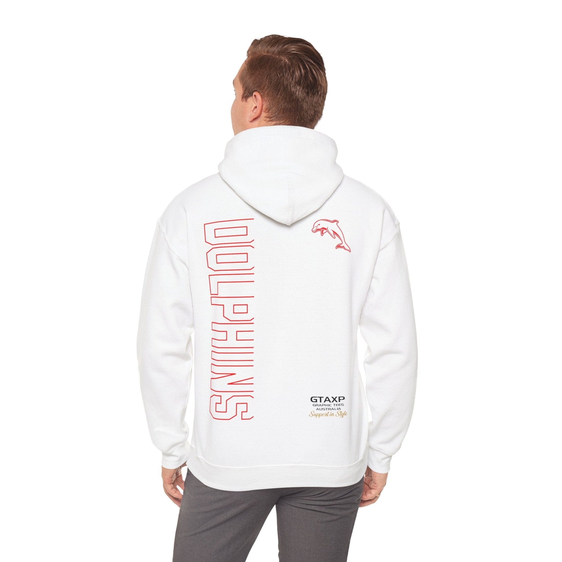 Redcliffe Dolphins Duo Hoodie Printify White / S Graphic T-Shirt Australia -  Cool Graphic T-Shirts Online - 