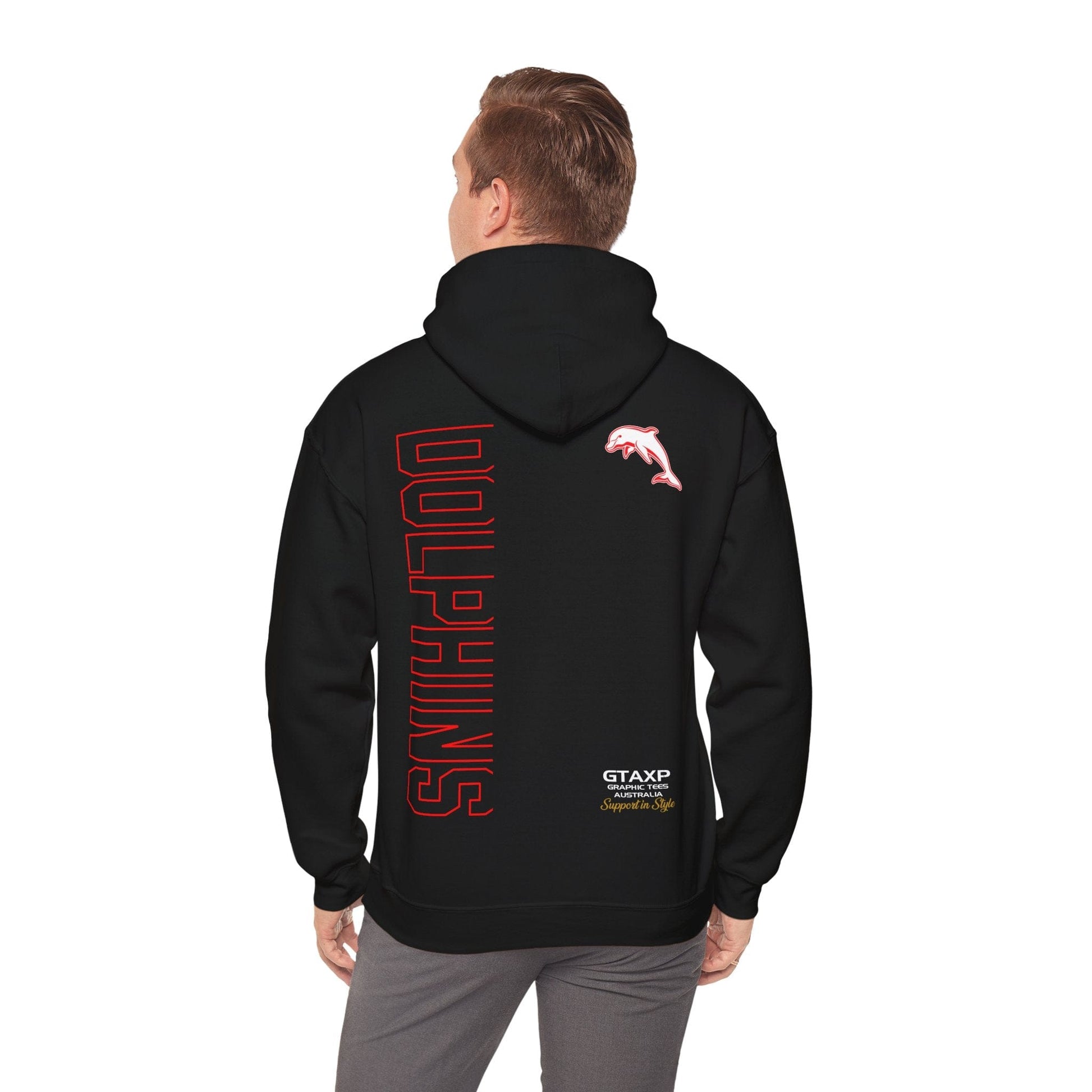 Redcliffe Dolphins Duo Hoodie Printify Black / S Graphic T-Shirt Australia -  Cool Graphic T-Shirts Online - 