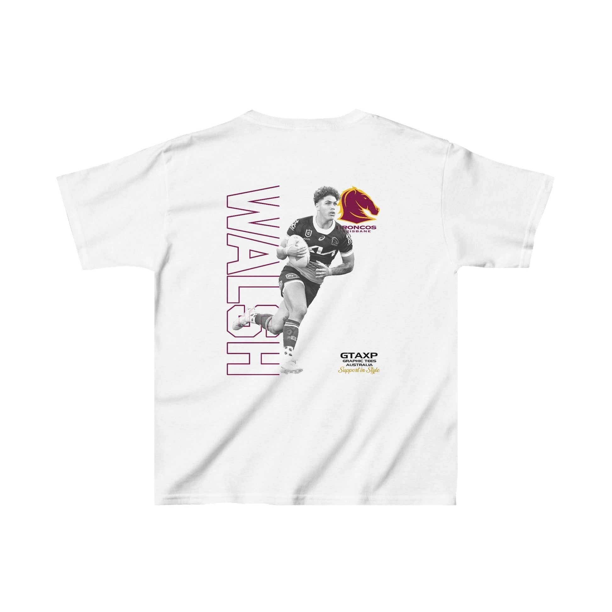 Reece Walsh Broncos Kids Tee Graphic Tees Australia XS / White Graphic T-Shirt Australia -  Cool Graphic T-Shirts Online -  Reece Walsh Broncos Kids Tee | Kids Rugby League T-Shirts