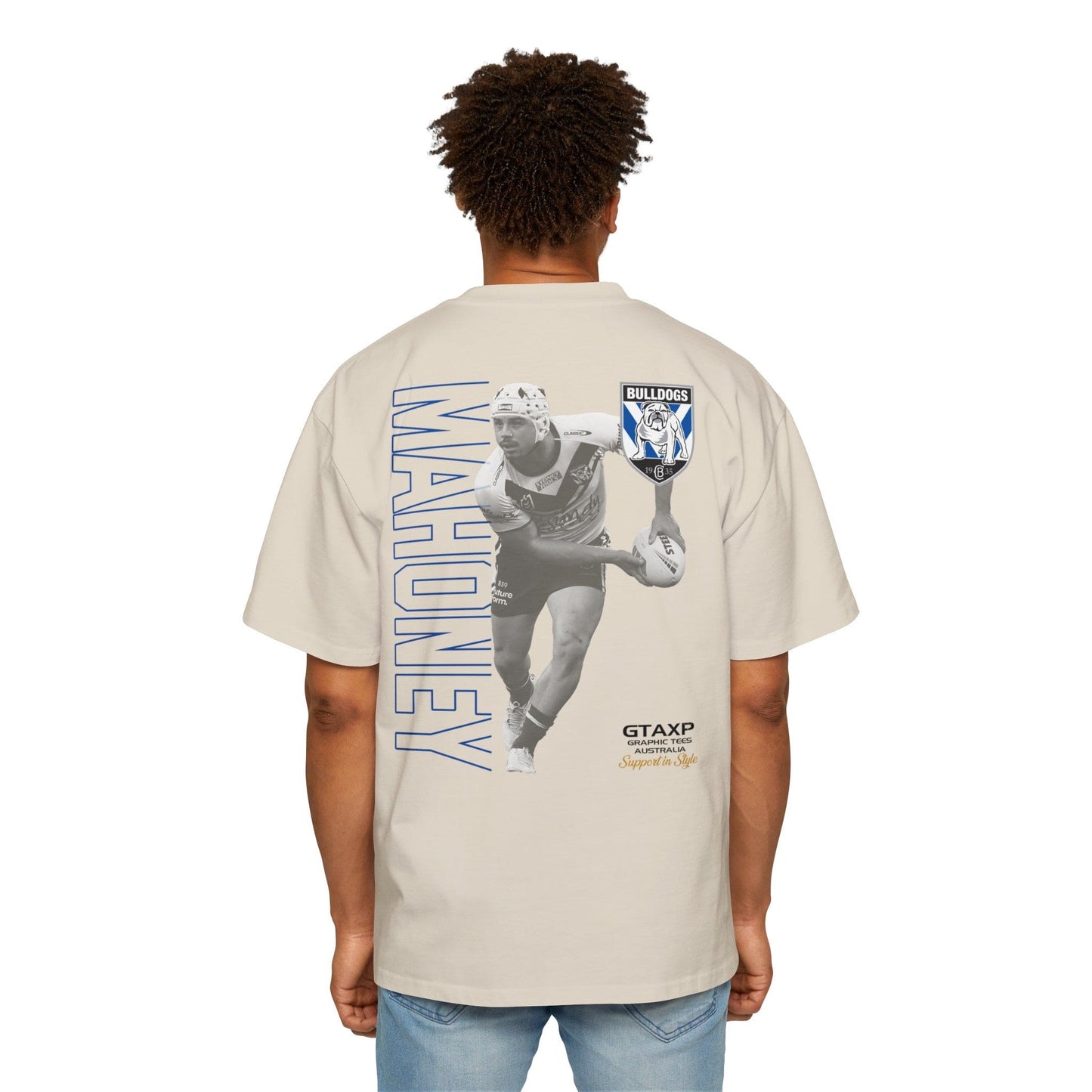 Reed Mahoney Bulldogs Duo Oversized Tee Graphic Tees Australia Ecru / S Graphic T-Shirt Australia -  Cool Graphic T-Shirts Online -  Reed Mahoney Bulldogs Duo Oversized Tee | League Tees Au