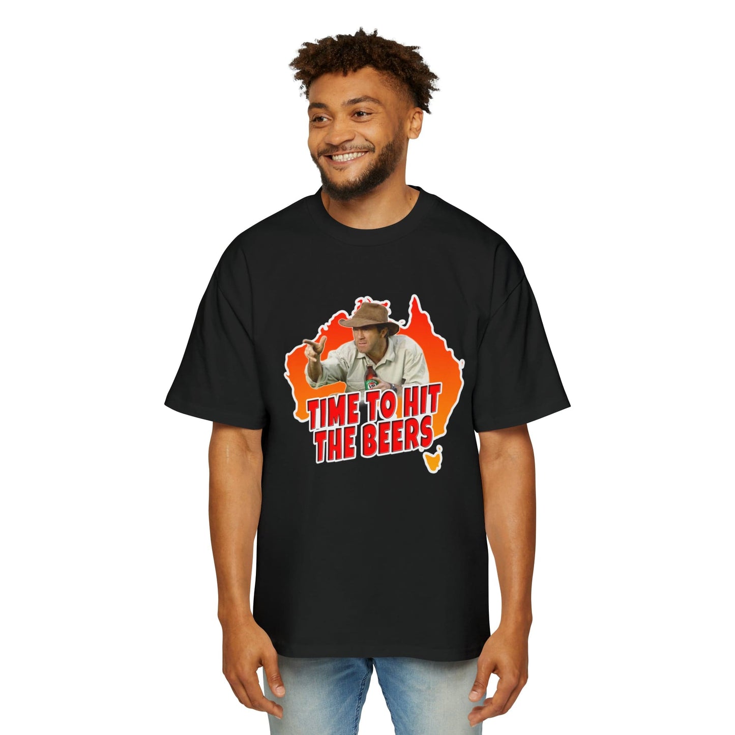 Russell Coight Time To Hit The Beers Oversized Tee Graphic Tees Australia Black / S Graphic T-Shirt Australia -  Cool Graphic T-Shirts Online - 