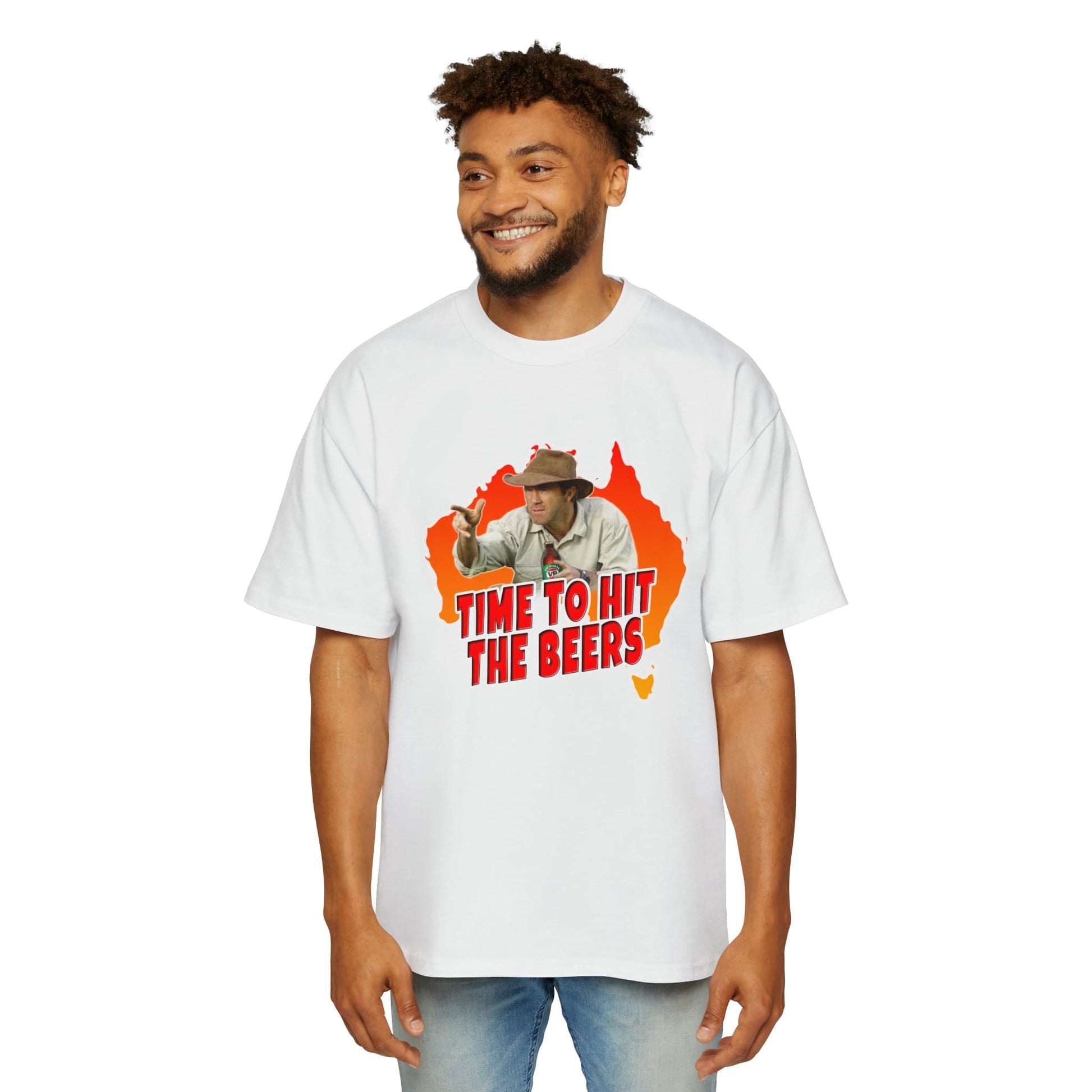 Russell Coight Time To Hit The Beers Oversized Tee Graphic Tees Australia White / S Graphic T-Shirt Australia -  Cool Graphic T-Shirts Online - 