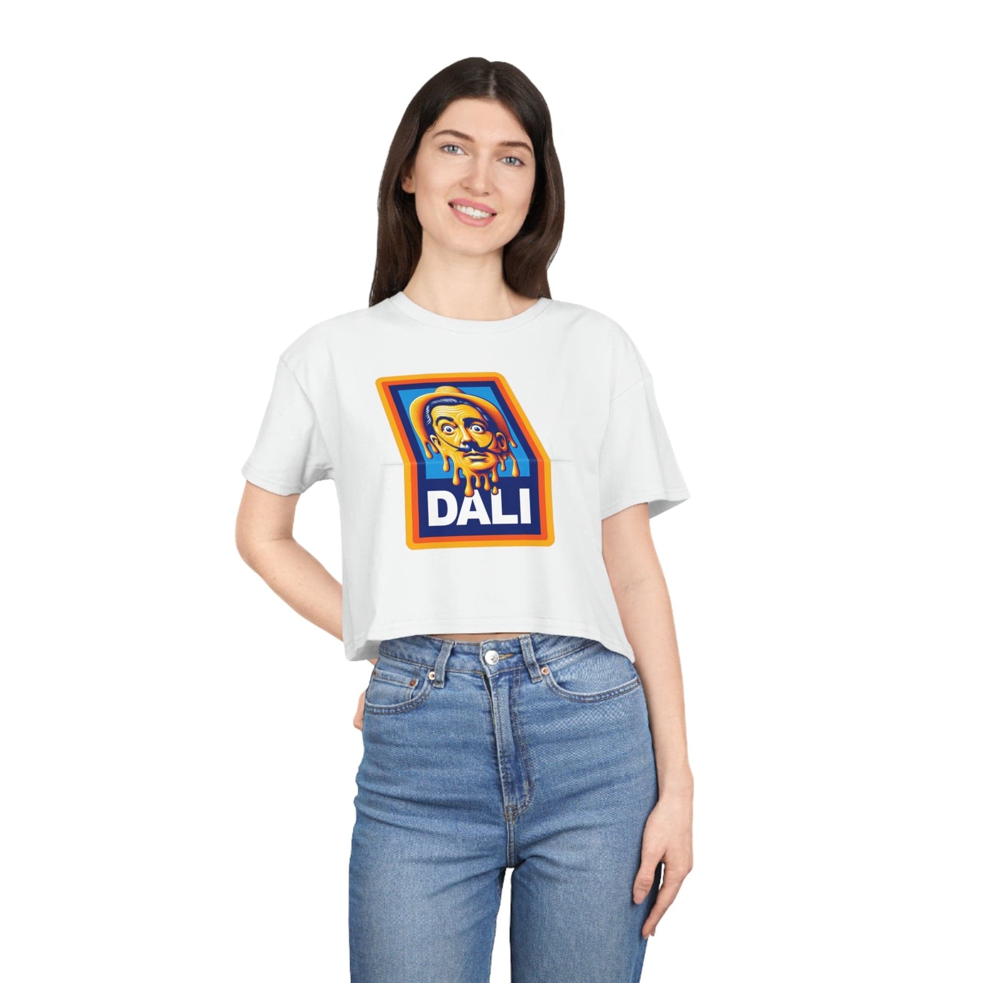 Salvador Dali Aldi Crop Tee Graphic Tees Australia White / XS Graphic T-Shirt Australia -  Cool Graphic T-Shirts Online - 