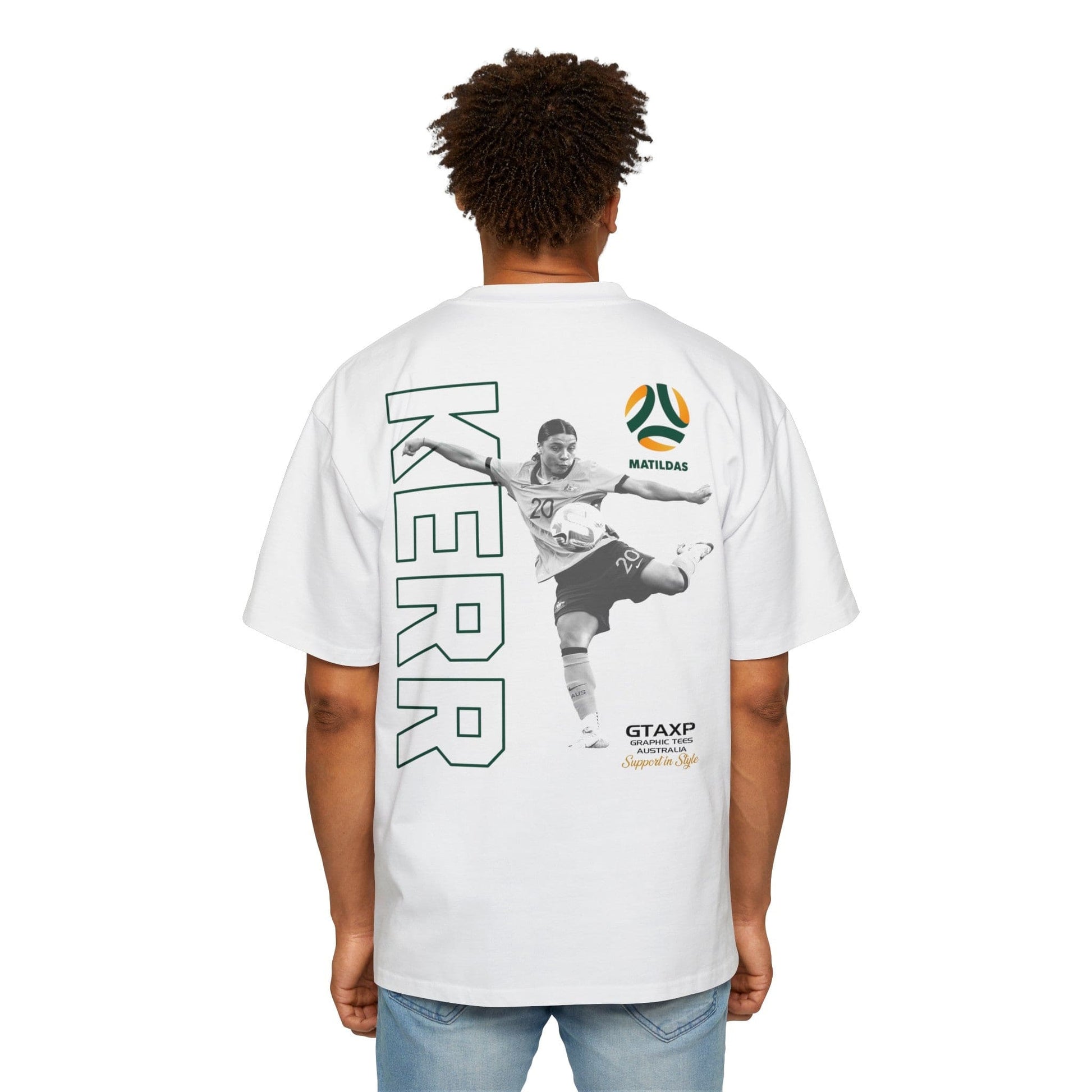 Sam Kerr Matildas Duo Oversized Tee Graphic Tees Australia White / S Graphic T-Shirt Australia -  Cool Graphic T-Shirts Online -  Sam Kerr Matildas Duo Oversized Tee | Aussie Matildas Merch