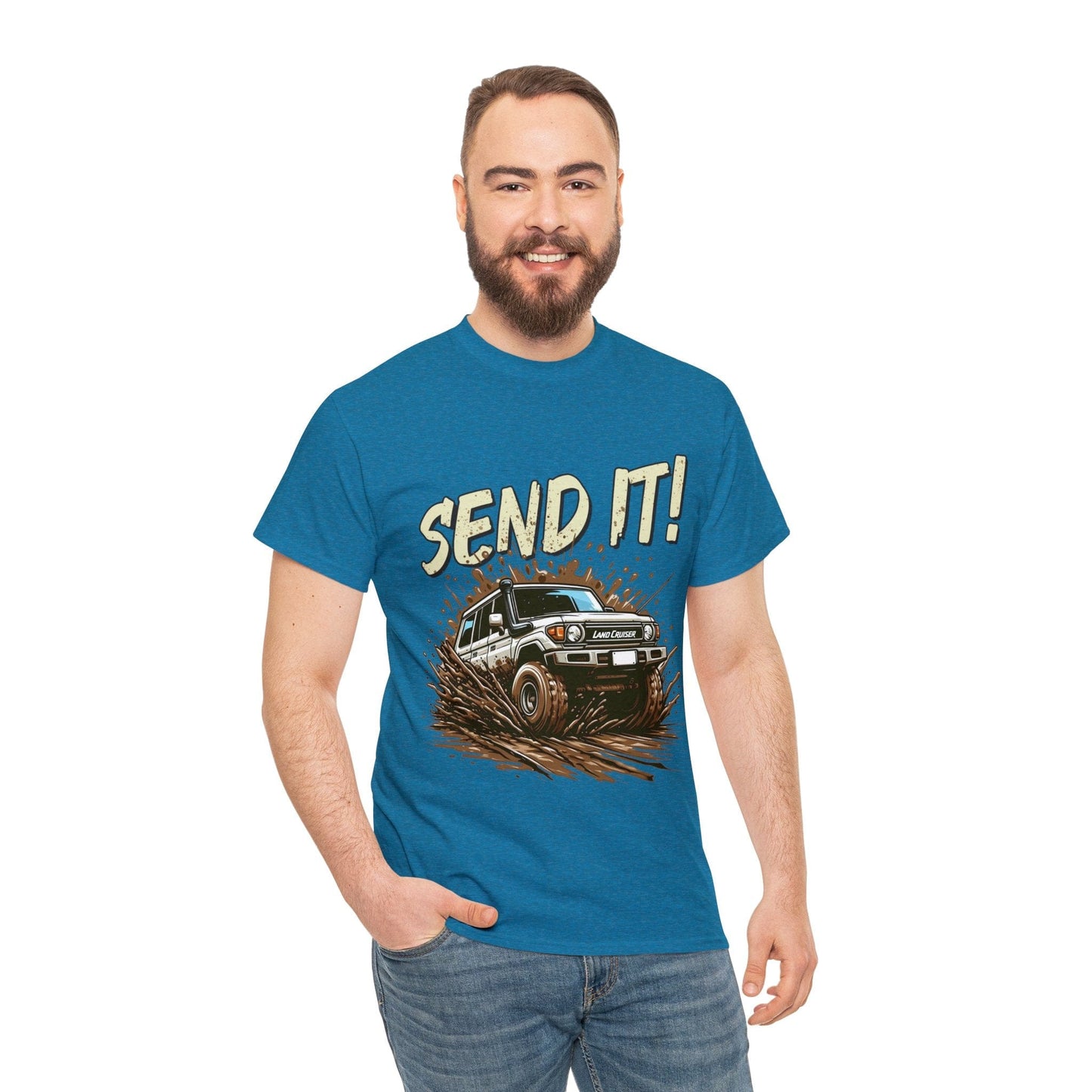 Send It! Landcruiser Graphic Tee Graphic Tees Australia Antique Sapphire / S Graphic T-Shirt Australia -  Cool Graphic T-Shirts Online -  Send It! Landcruiser T-Shirt | 4wd & 4x4 T-Shirts Australia