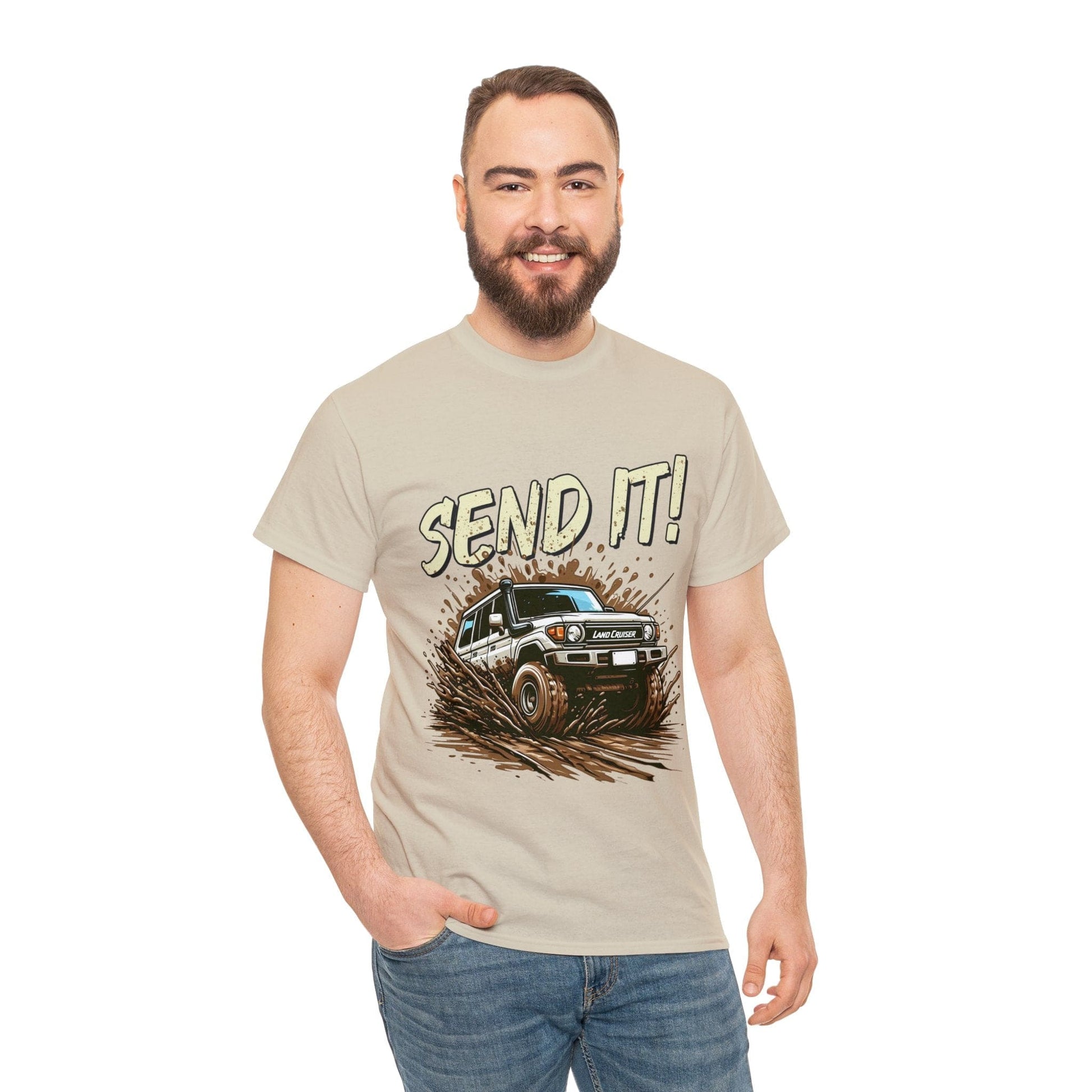 Send It! Landcruiser Graphic Tee Graphic Tees Australia Sand / S Graphic T-Shirt Australia -  Cool Graphic T-Shirts Online -  Send It! Landcruiser T-Shirt | 4wd & 4x4 T-Shirts Australia