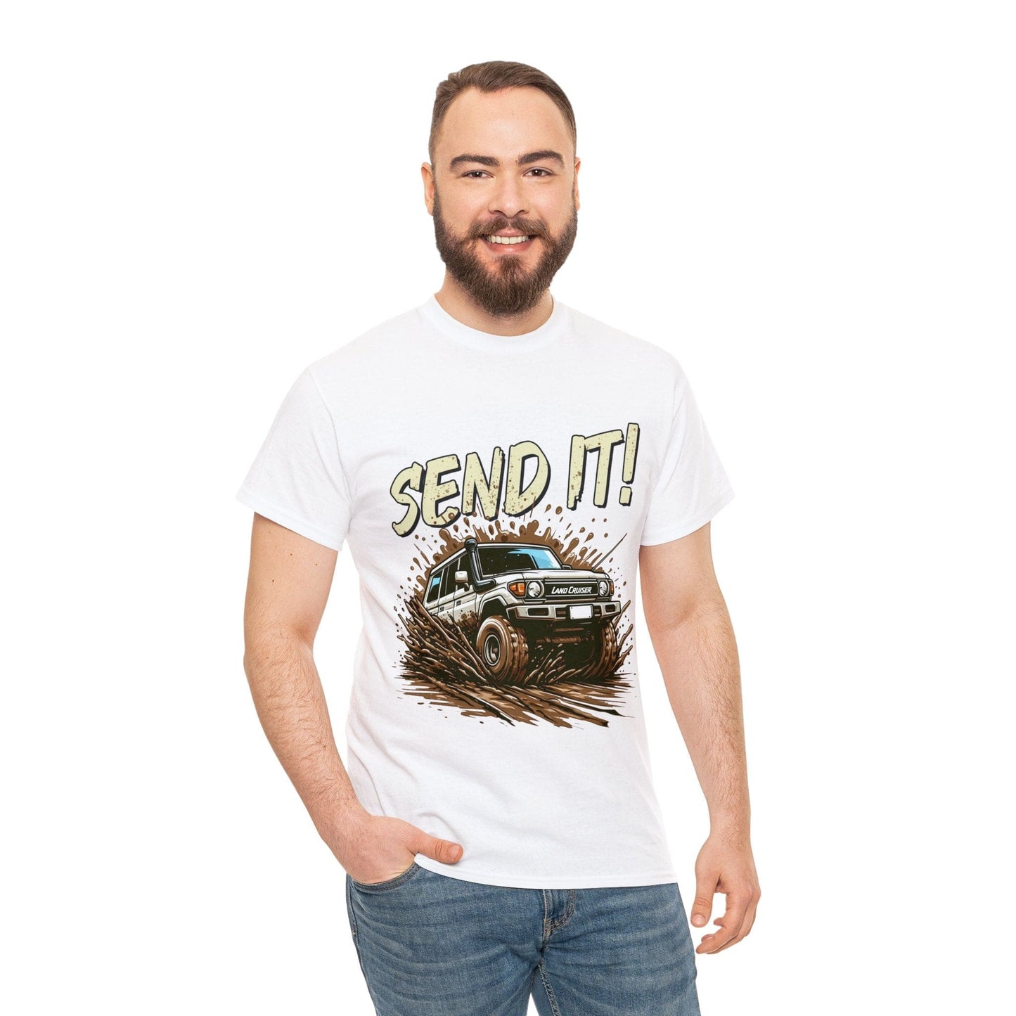 Send It! Landcruiser Graphic Tee Graphic Tees Australia White / S Graphic T-Shirt Australia -  Cool Graphic T-Shirts Online -  Send It! Landcruiser T-Shirt | 4wd & 4x4 T-Shirts Australia