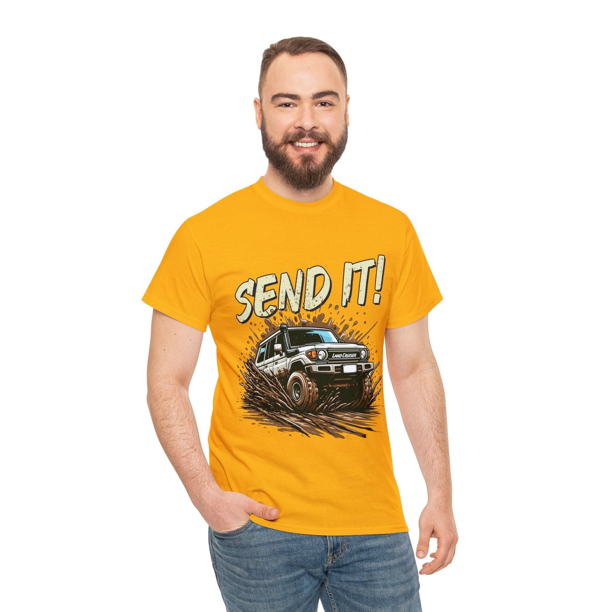 Send It! Landcruiser Graphic Tee Graphic Tees Australia Gold / S Graphic T-Shirt Australia -  Cool Graphic T-Shirts Online -  Send It! Landcruiser T-Shirt | 4wd & 4x4 T-Shirts Australia