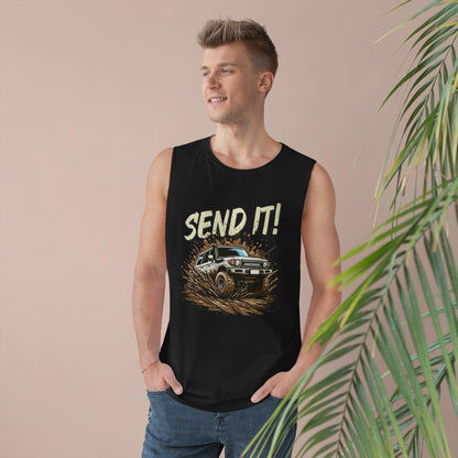 Send It! Landcruiser Tank Top Graphic Tees Australia Black / XS Graphic T-Shirt Australia -  Cool Graphic T-Shirts Online -  Send It! Landcruiser Tank Top | 4wd Tank Tops Online Australia