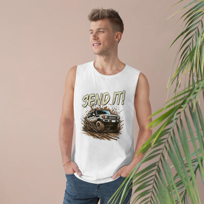 Send It! Landcruiser Tank Top Graphic Tees Australia White / XS Graphic T-Shirt Australia -  Cool Graphic T-Shirts Online -  Send It! Landcruiser Tank Top | 4wd Tank Tops Online Australia