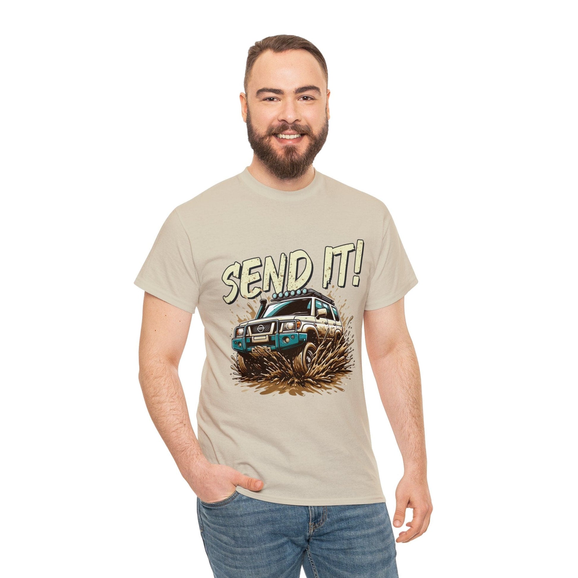 Send It! Nissan Patrol Graphic Tee Graphic Tees Australia Sand / S Graphic T-Shirt Australia -  Cool Graphic T-Shirts Online -  Send It! Nissan Patrol Graphic Tee | 4wd T-Shirts Australia