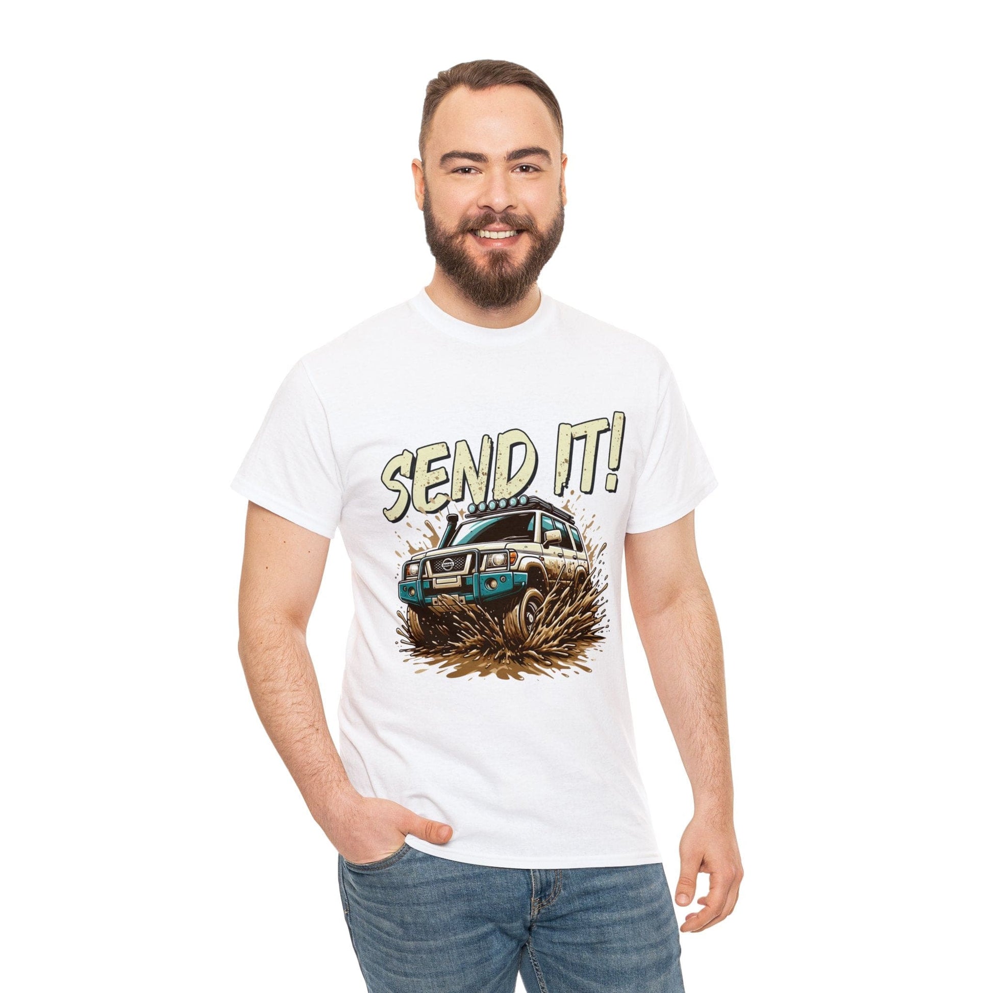 Send It! Nissan Patrol Graphic Tee Graphic Tees Australia White / S Graphic T-Shirt Australia -  Cool Graphic T-Shirts Online -  Send It! Nissan Patrol Graphic Tee | 4wd T-Shirts Australia