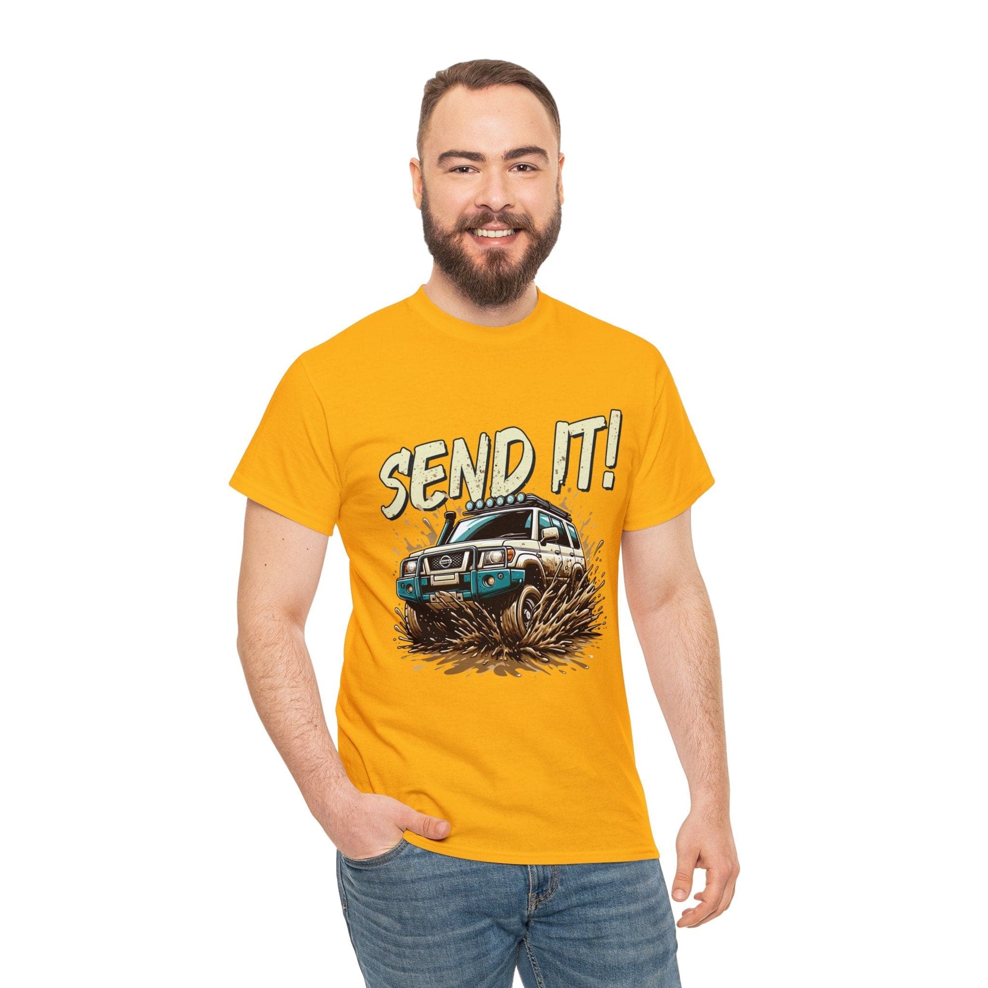 Send It! Nissan Patrol Graphic Tee Graphic Tees Australia Gold / S Graphic T-Shirt Australia -  Cool Graphic T-Shirts Online -  Send It! Nissan Patrol Graphic Tee | 4wd T-Shirts Australia