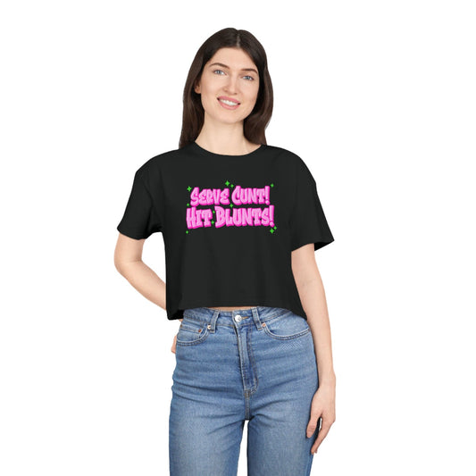 Serve C*nt,Hit Blunts Crop Tee Graphic Tees Australia Black / XS Graphic T-Shirt Australia -  Cool Graphic T-Shirts Online - 