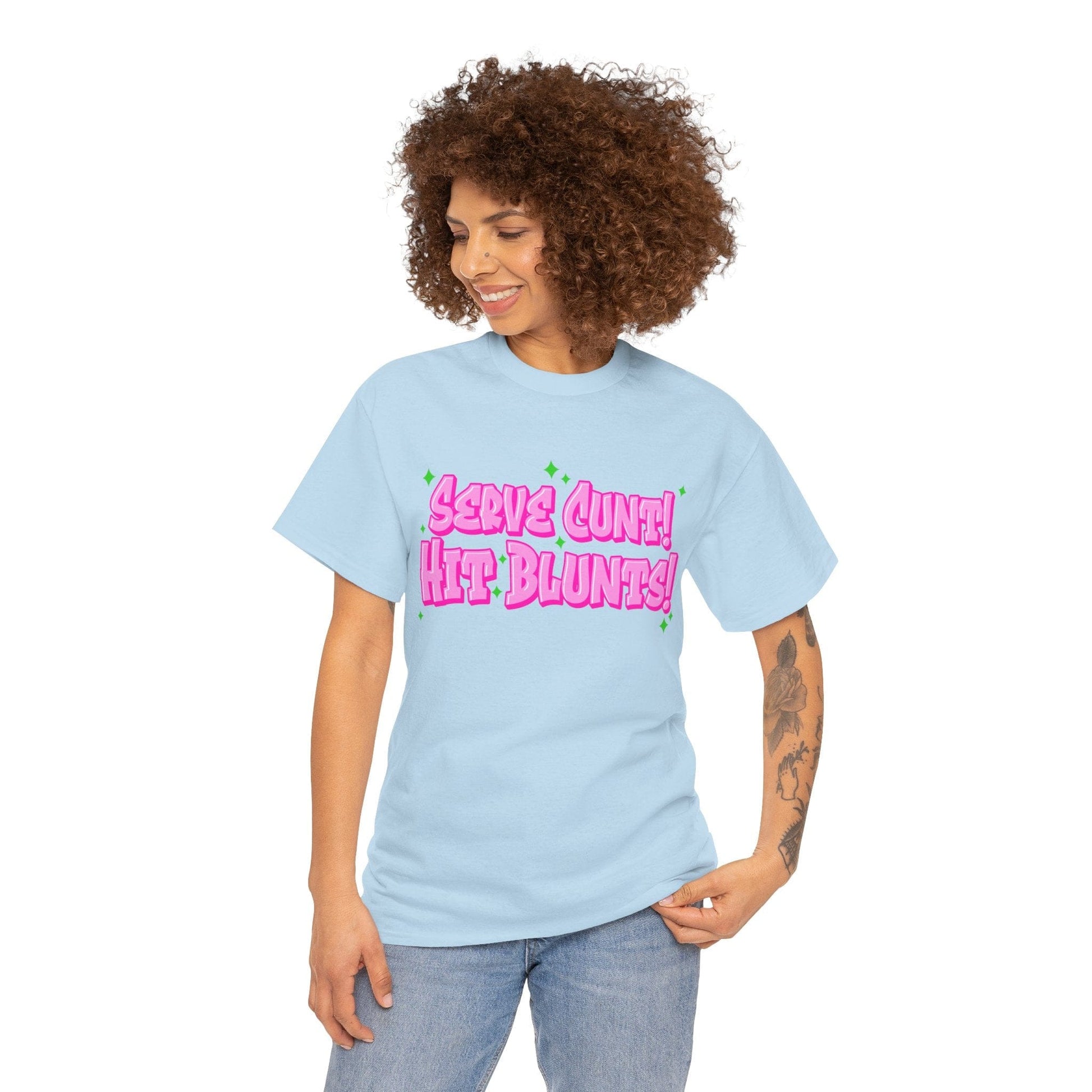 Serve C*nt, Hit Blunts Graphic Tee Graphic Tees Australia Light Blue / S Graphic T-Shirt Australia -  Cool Graphic T-Shirts Online - 