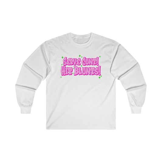 Serve C*nt, Hit Blunts Long Sleeve Graphic Tees Australia S / White Graphic T-Shirt Australia -  Cool Graphic T-Shirts Online - 