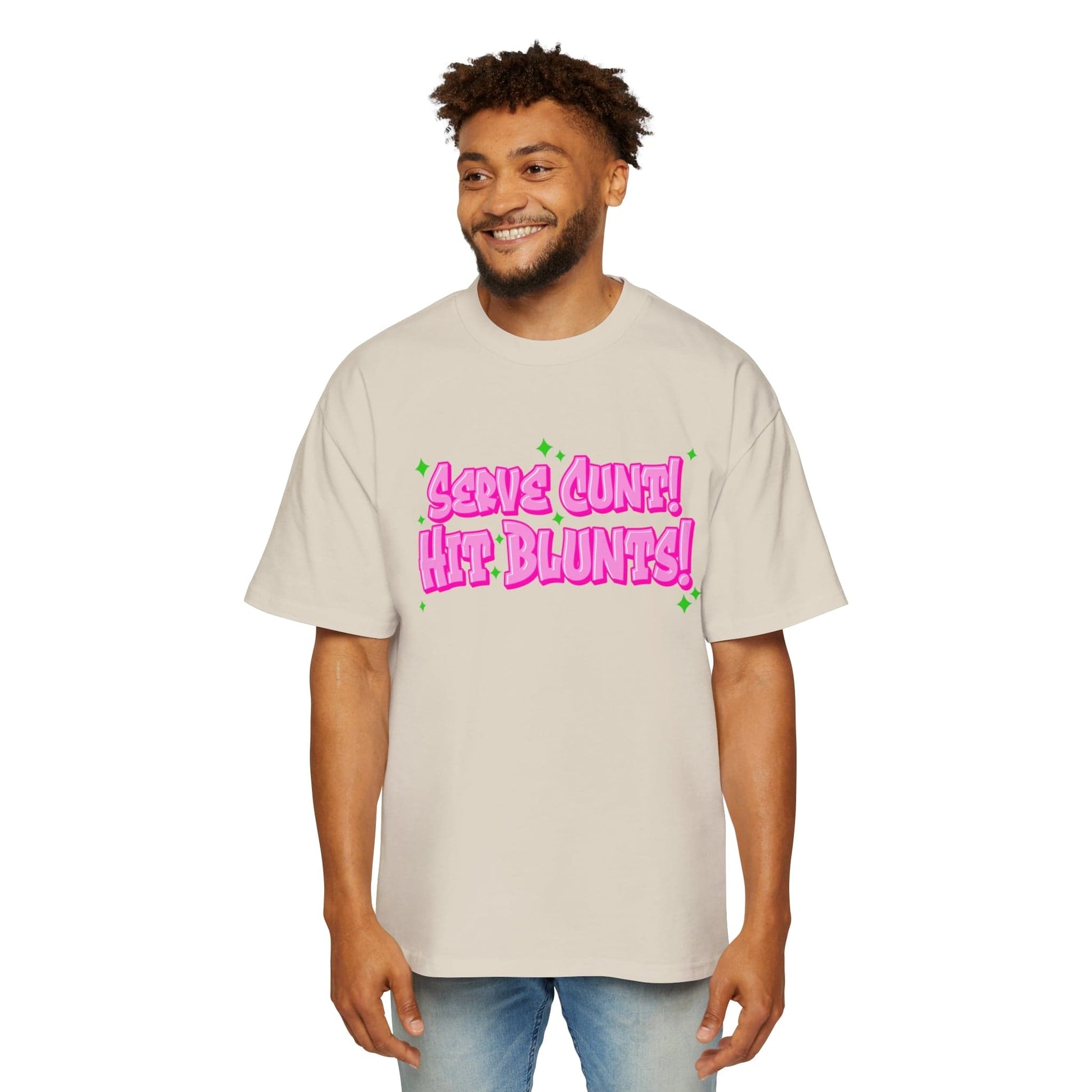 Serve C*nt, Hit Blunts Oversized Tee Graphic Tees Australia Ecru / S Graphic T-Shirt Australia -  Cool Graphic T-Shirts Online - 