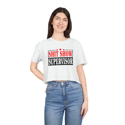 Shit Show Supervisor Crop Tee Graphic Tees Australia White / XS Graphic T-Shirt Australia -  Cool Graphic T-Shirts Online -  Shit Show Supervisor Crop Tee | Womens Graphic T-Shirts