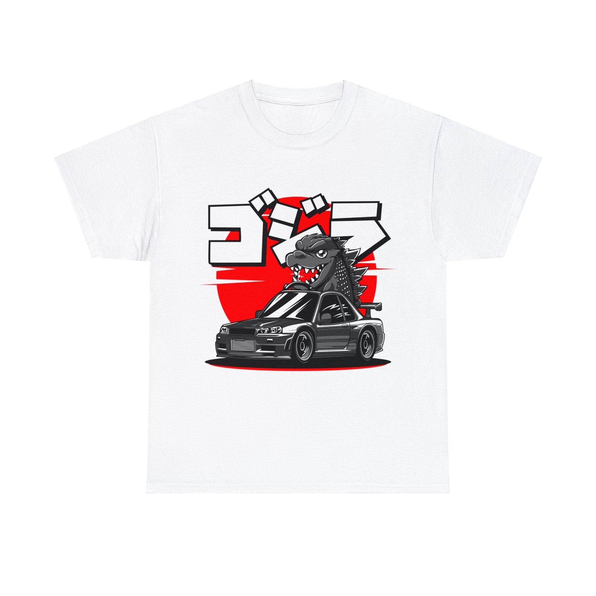 Skyline R34 Godzilla Cartoon JDM Graphic Tee Graphic Tees Australia White / S Graphic T-Shirt Australia -  Cool Graphic T-Shirts Online -  Skyline R34 Godzilla Cartoon JDM T-Shirt | JDM Racewear Australia