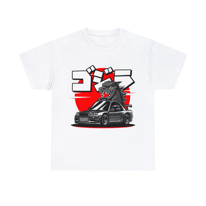 Skyline R34 Godzilla Cartoon JDM Graphic Tee Graphic Tees Australia White / S Graphic T-Shirt Australia -  Cool Graphic T-Shirts Online -  Skyline R34 Godzilla Cartoon JDM T-Shirt | JDM Racewear Australia