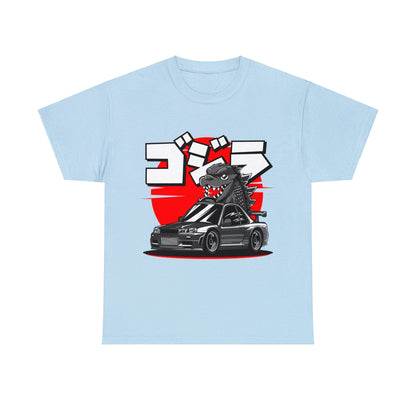 Skyline R34 Godzilla Cartoon JDM Graphic Tee Graphic Tees Australia Light Blue / S Graphic T-Shirt Australia -  Cool Graphic T-Shirts Online -  Skyline R34 Godzilla Cartoon JDM T-Shirt | JDM Racewear Australia