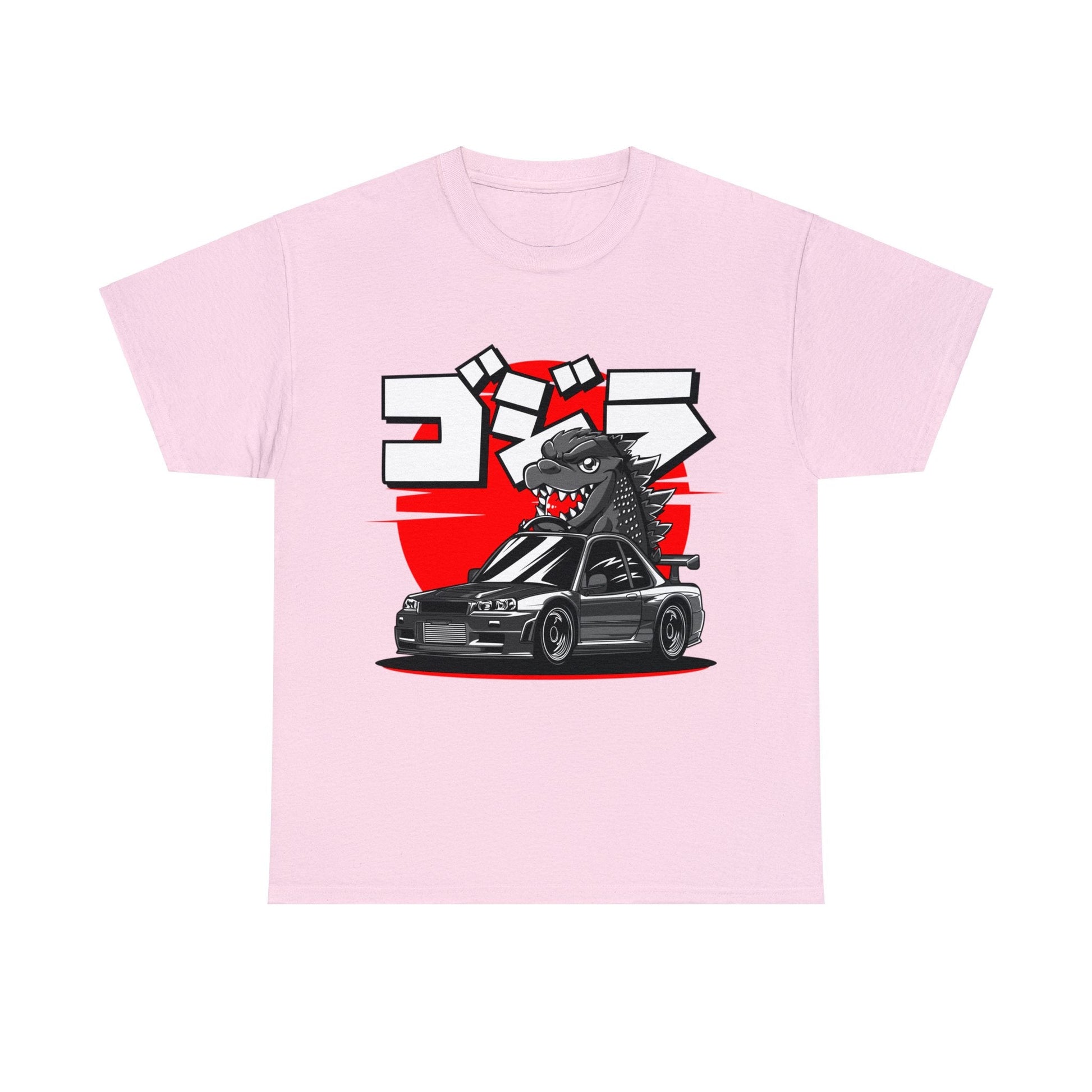 Skyline R34 Godzilla Cartoon JDM Graphic Tee Graphic Tees Australia Light Pink / S Graphic T-Shirt Australia -  Cool Graphic T-Shirts Online -  Skyline R34 Godzilla Cartoon JDM T-Shirt | JDM Racewear Australia