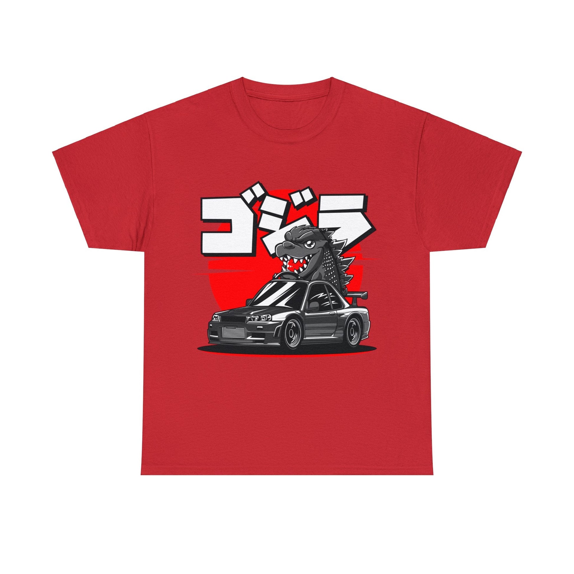 Skyline R34 Godzilla Cartoon JDM Graphic Tee Graphic Tees Australia Red / S Graphic T-Shirt Australia -  Cool Graphic T-Shirts Online -  Skyline R34 Godzilla Cartoon JDM T-Shirt | JDM Racewear Australia