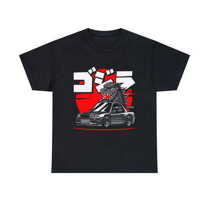 Skyline R34 Godzilla Cartoon JDM Graphic Tee Graphic Tees Australia Black / S Graphic T-Shirt Australia -  Cool Graphic T-Shirts Online -  Skyline R34 Godzilla Cartoon JDM T-Shirt | JDM Racewear Australia