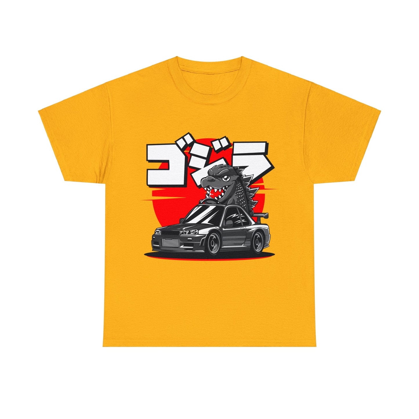 Skyline R34 Godzilla Cartoon JDM Graphic Tee Graphic Tees Australia Gold / S Graphic T-Shirt Australia -  Cool Graphic T-Shirts Online -  Skyline R34 Godzilla Cartoon JDM T-Shirt | JDM Racewear Australia