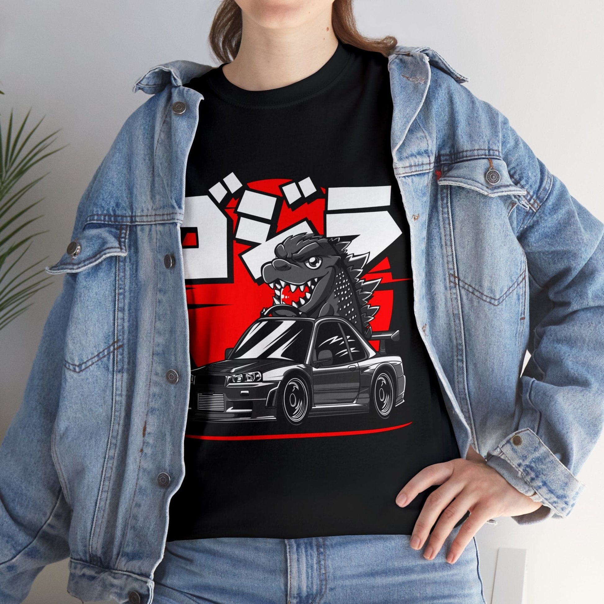 Skyline R34 Godzilla Cartoon JDM Graphic Tee Graphic Tees Australia Graphic T-Shirt Australia -  Cool Graphic T-Shirts Online -  Skyline R34 Godzilla Cartoon JDM T-Shirt | JDM Racewear Australia