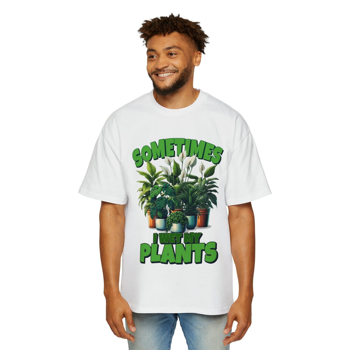 Sometimes I Wet My Plants Oversized Tee Graphic Tees Australia White / S Graphic T-Shirt Australia -  Cool Graphic T-Shirts Online - 