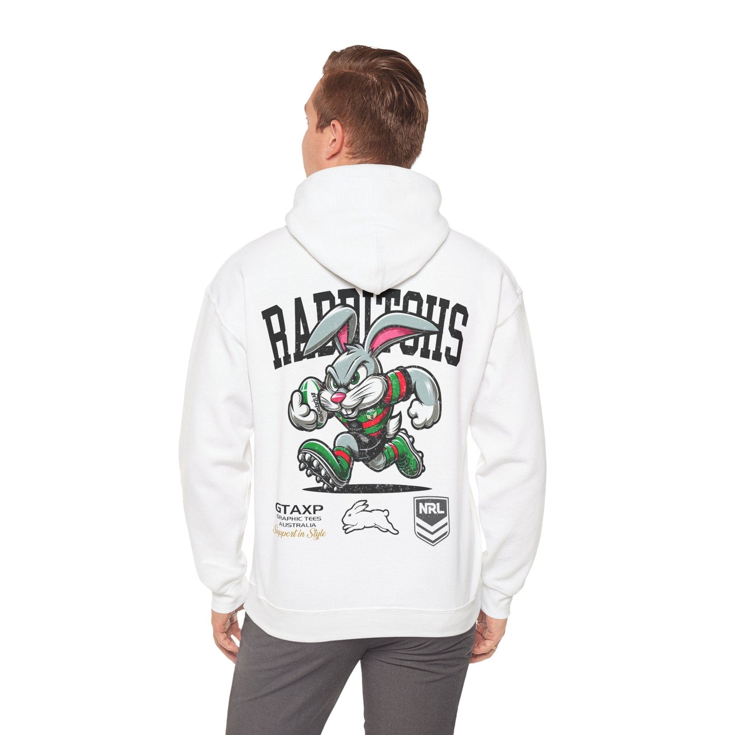 South Sydney Rabbitohs Reggie Hoodie Printify White / S Graphic T-Shirt Australia -  Cool Graphic T-Shirts Online - 