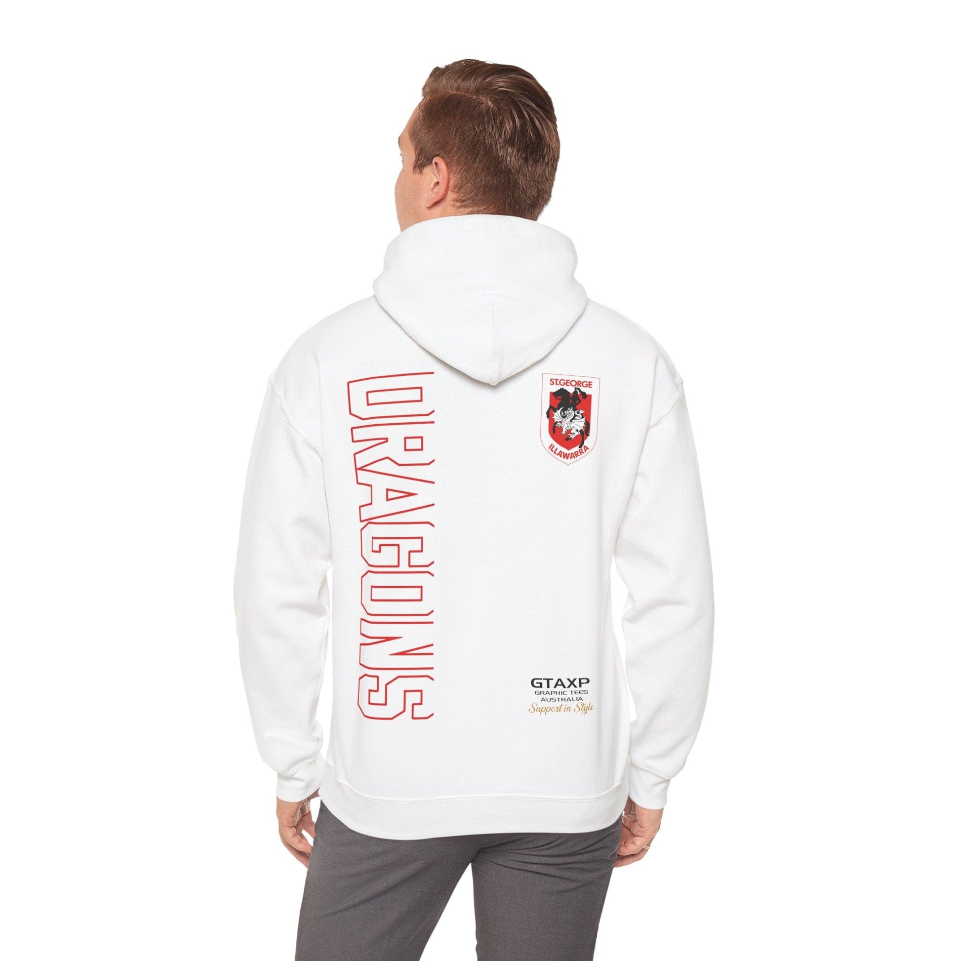 St George Dragons Duo Hoodie Printify White / S Graphic T-Shirt Australia -  Cool Graphic T-Shirts Online - 