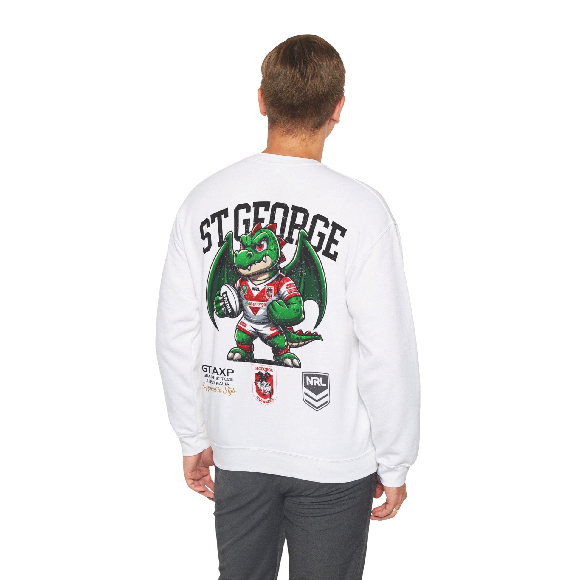 St George Dragons Scorch Jumper Graphic Tees Australia White / S Graphic T-Shirt Australia -  Cool Graphic T-Shirts Online -  St George Dragons Scorch Jumper | St George Dragons Crew Sweater