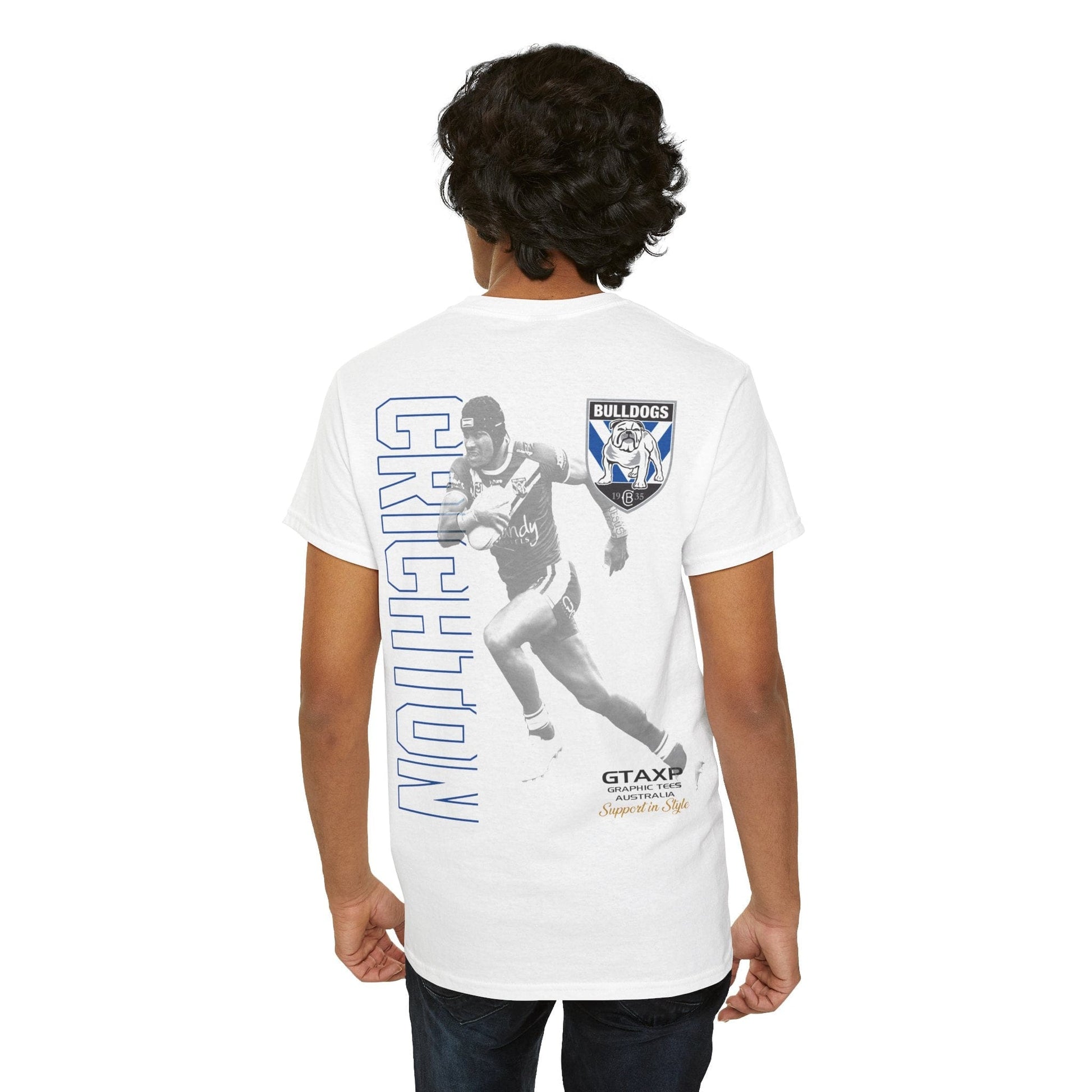 Stephen Crichton Bulldogs Duo Graphic Tee Graphic Tees Australia White / S Graphic T-Shirt Australia -  Cool Graphic T-Shirts Online -  Stephen Crichton Bulldogs T-Shirt | Retro Rugby League Tees