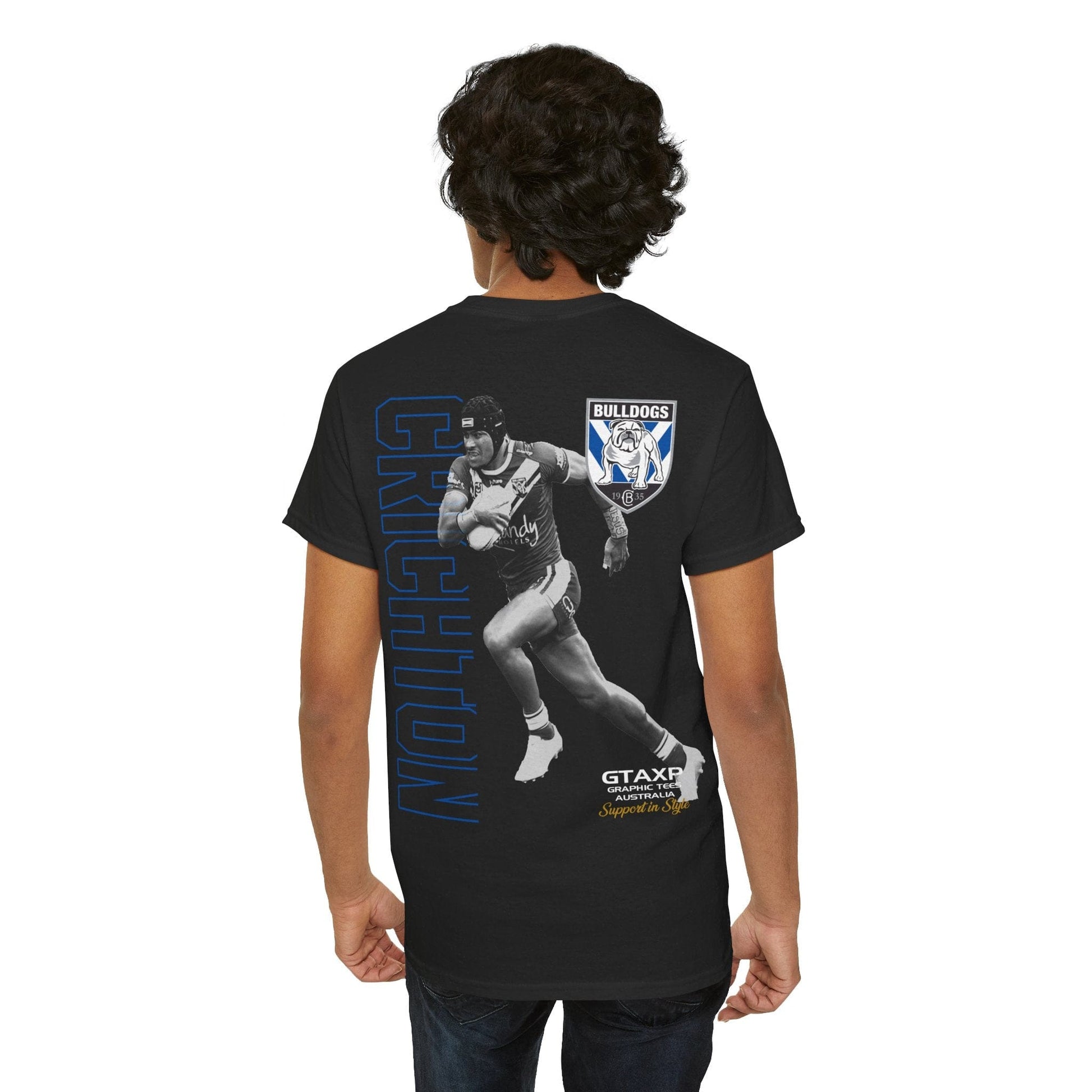 Stephen Crichton Bulldogs Duo Graphic Tee Graphic Tees Australia Black / S Graphic T-Shirt Australia -  Cool Graphic T-Shirts Online -  Stephen Crichton Bulldogs T-Shirt | Retro Rugby League Tees