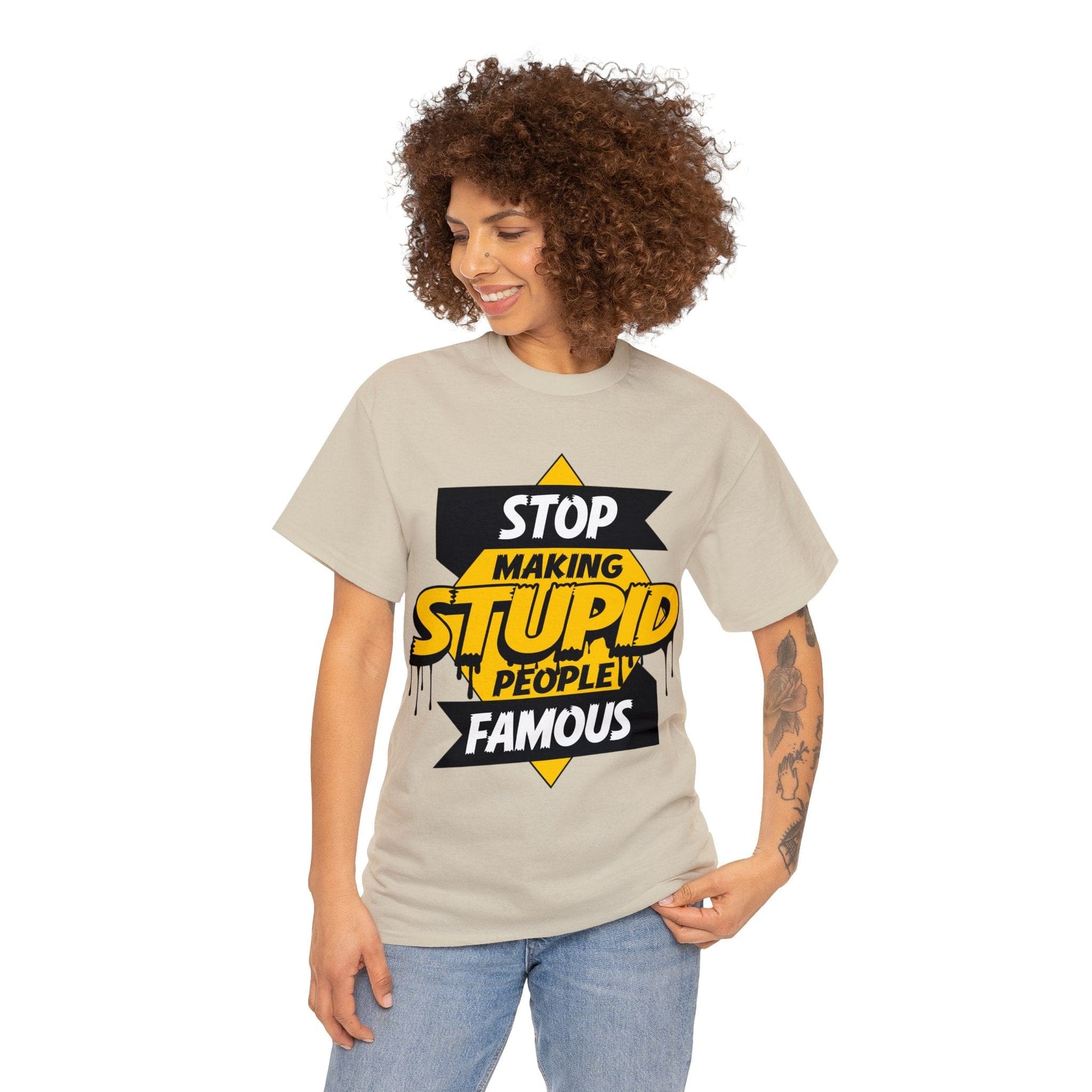 Stop Making Stupid People Famous Graphic Tee Graphic Tees Australia Graphic T-Shirt Australia -  Cool Graphic T-Shirts Online -  Stop Making Stupid People Famous T-Shirt | Funny Graphic T-Shirt