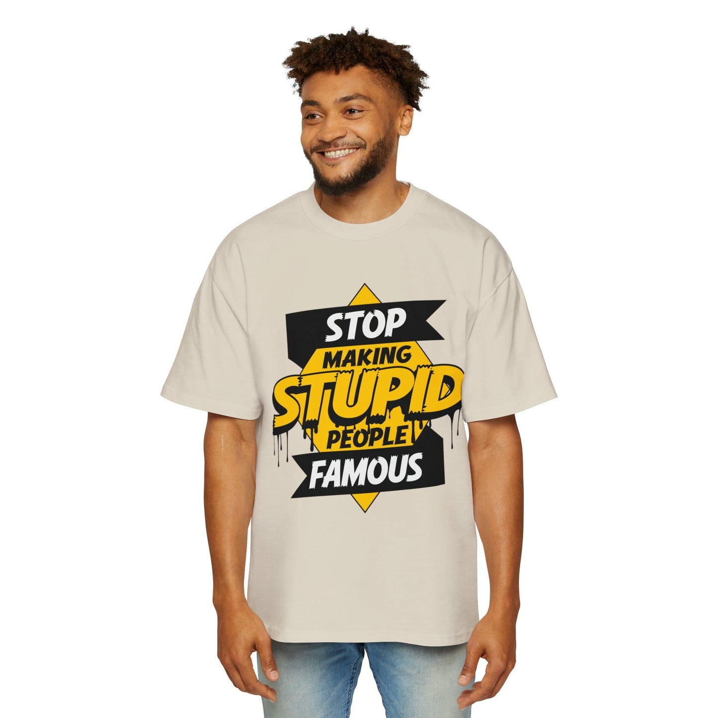 Stop Making Stupid People Famous Oversized Tee Graphic Tees Australia Ecru / S Graphic T-Shirt Australia -  Cool Graphic T-Shirts Online - 